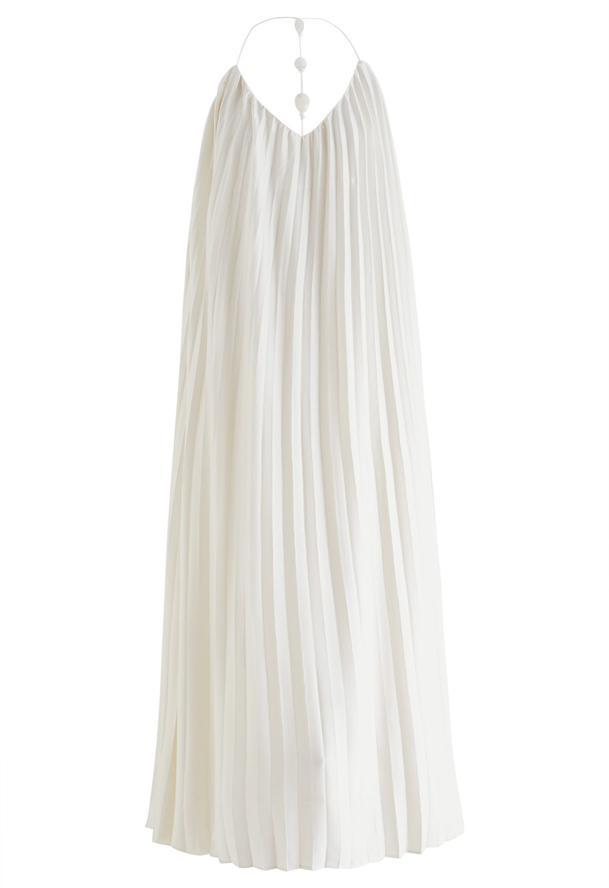 Halter Neck Backless Pleated Maxi Dress in Ivory