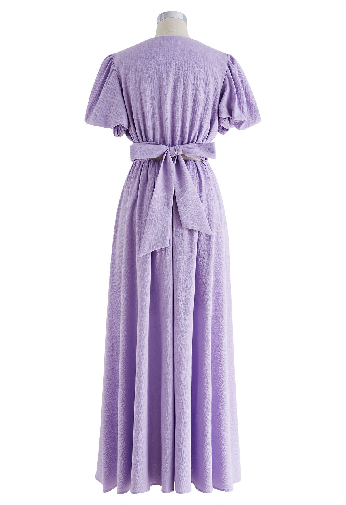 Twist V-Neck Crop Top and Maxi Skirt Set in Lilac