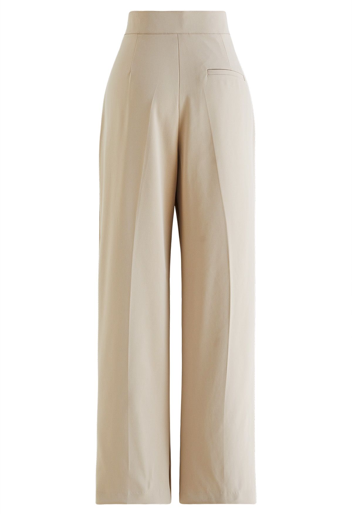 Double Belt Pleated Straight-Leg Pants in Light Tan