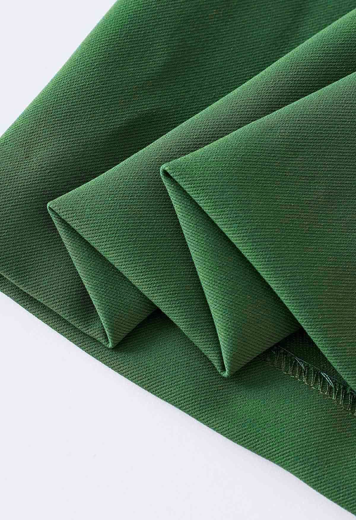 Double Belt Pleated Straight-Leg Pants in Green