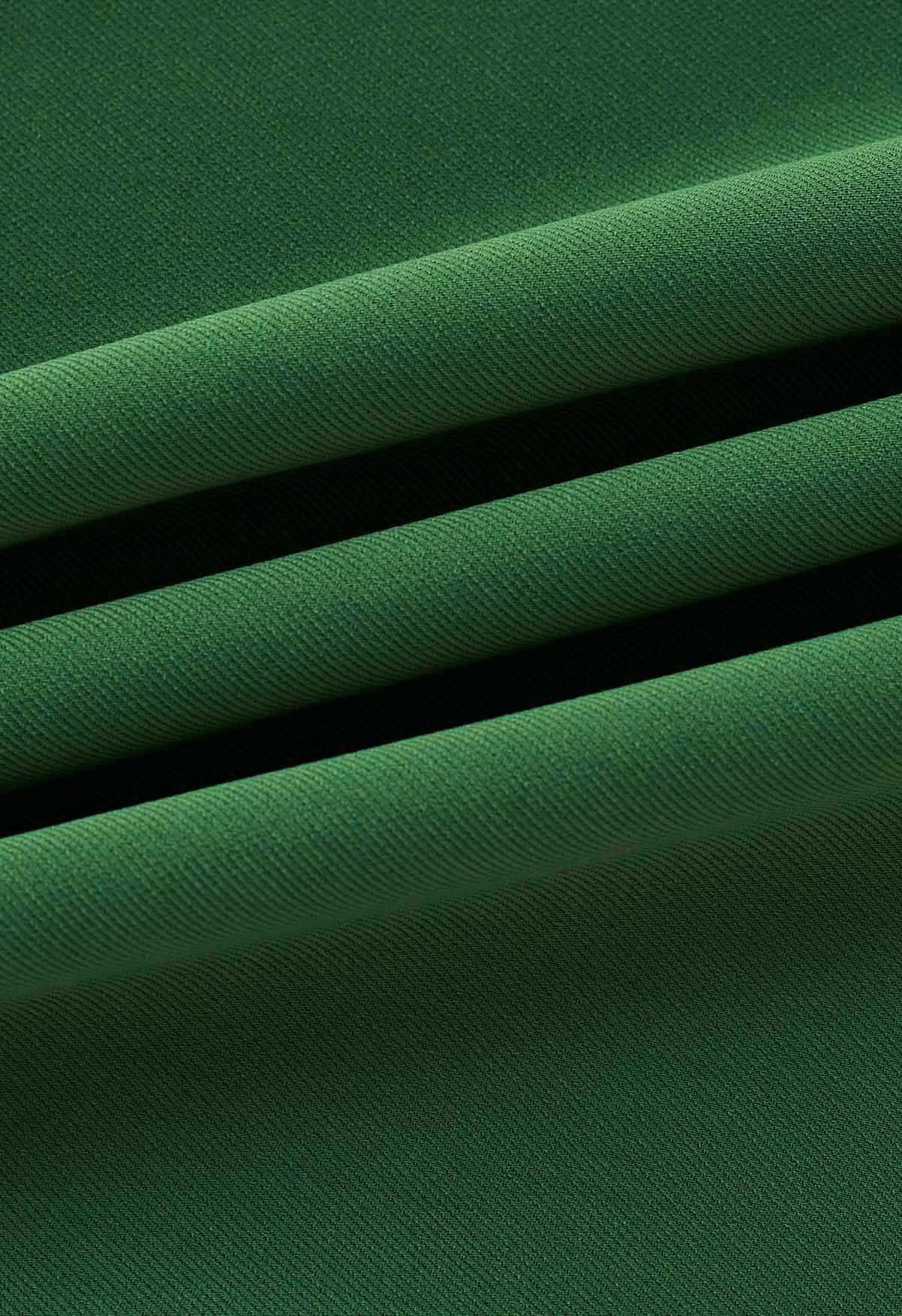 Double Belt Pleated Straight-Leg Pants in Green