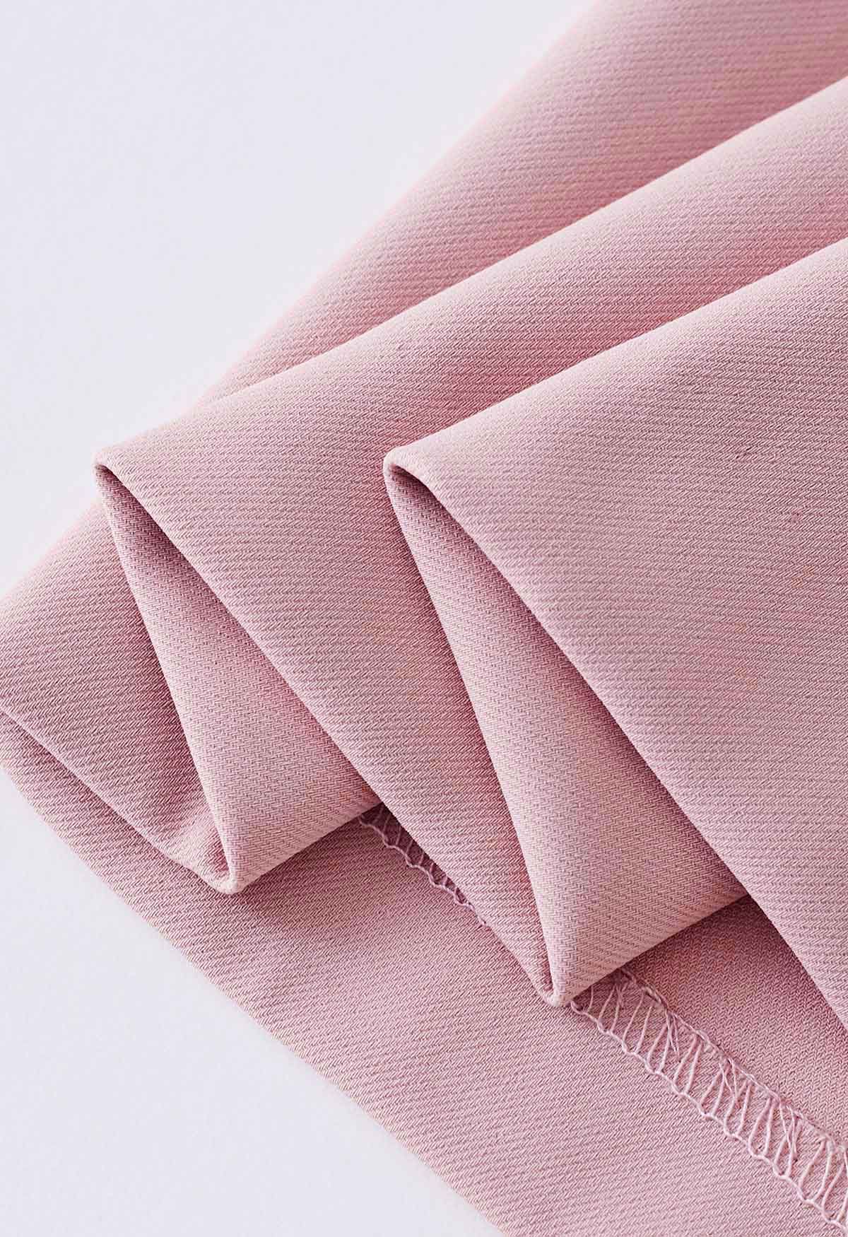 Double Belt Pleated Straight-Leg Pants in Pink