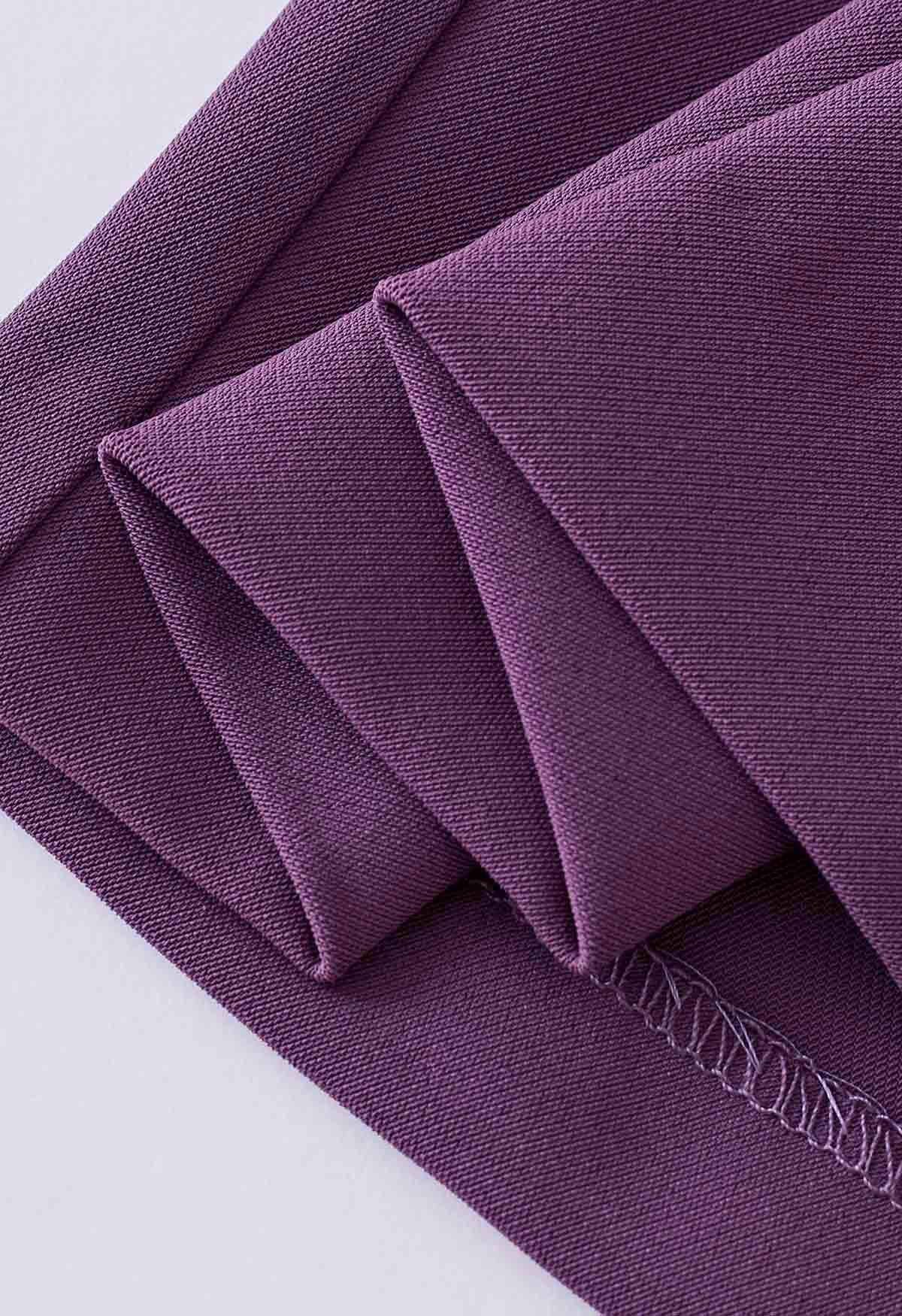 Belted Pleated Straight-Leg Pants in Purple