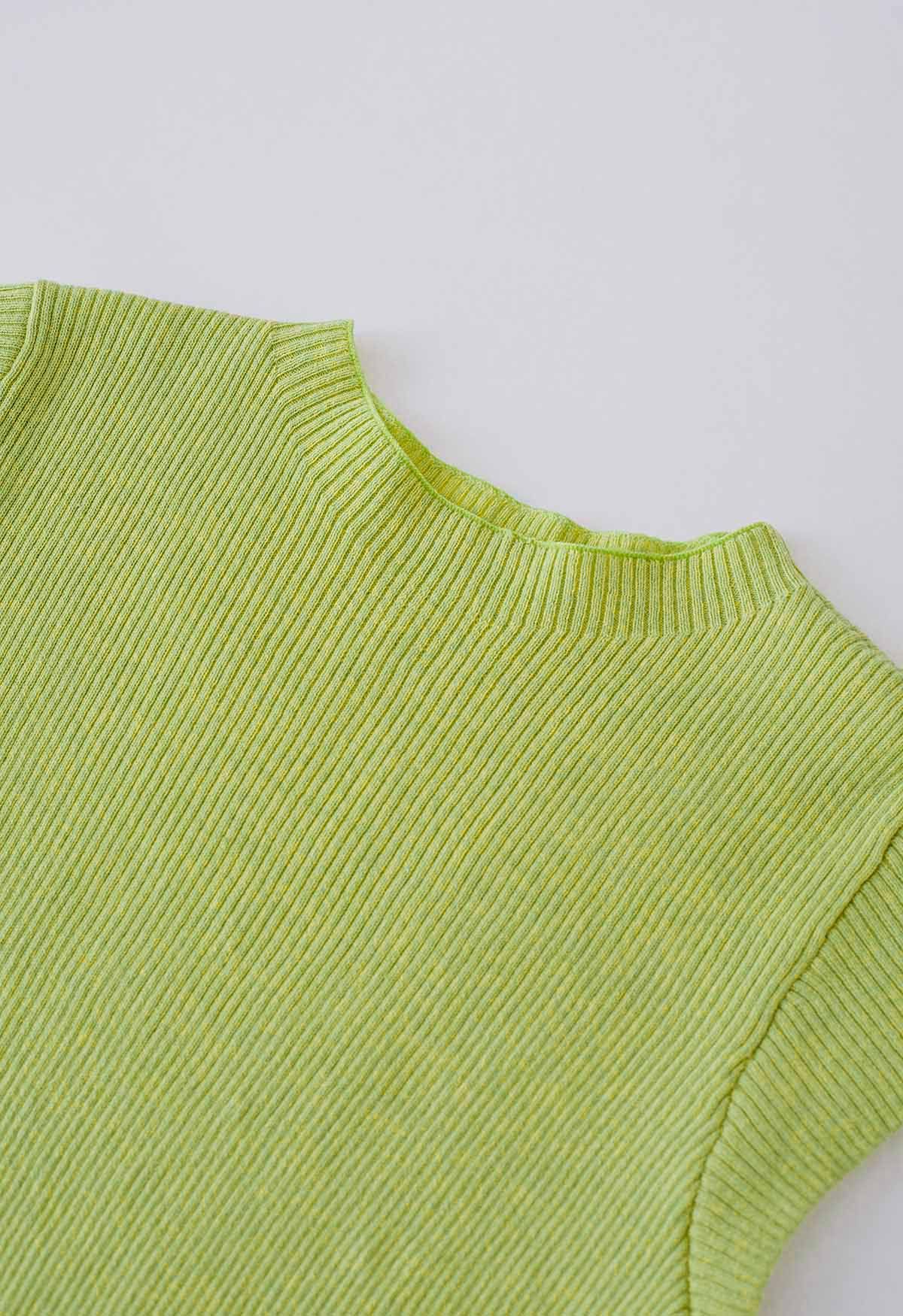 Back Drawstring Sleeveless Knit Top in Lime