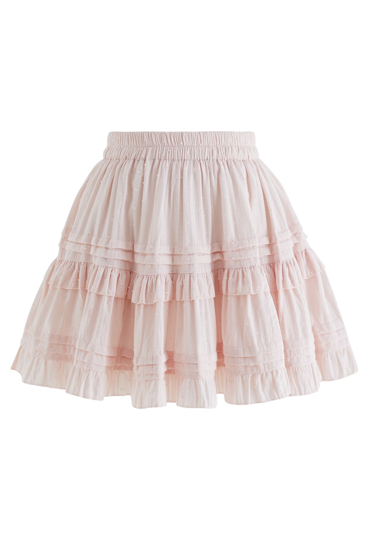 Flock Dot Tiered Ruffle Mini Skirt in Pink