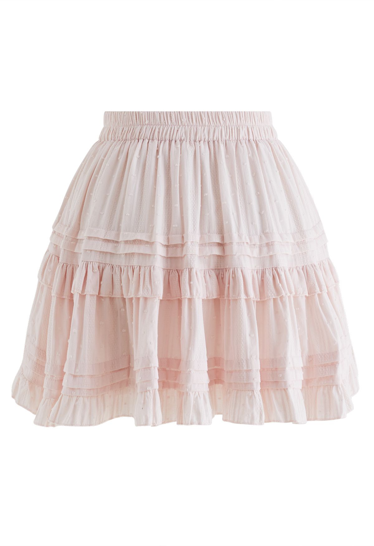 Flock Dot Tiered Ruffle Mini Skirt in Pink