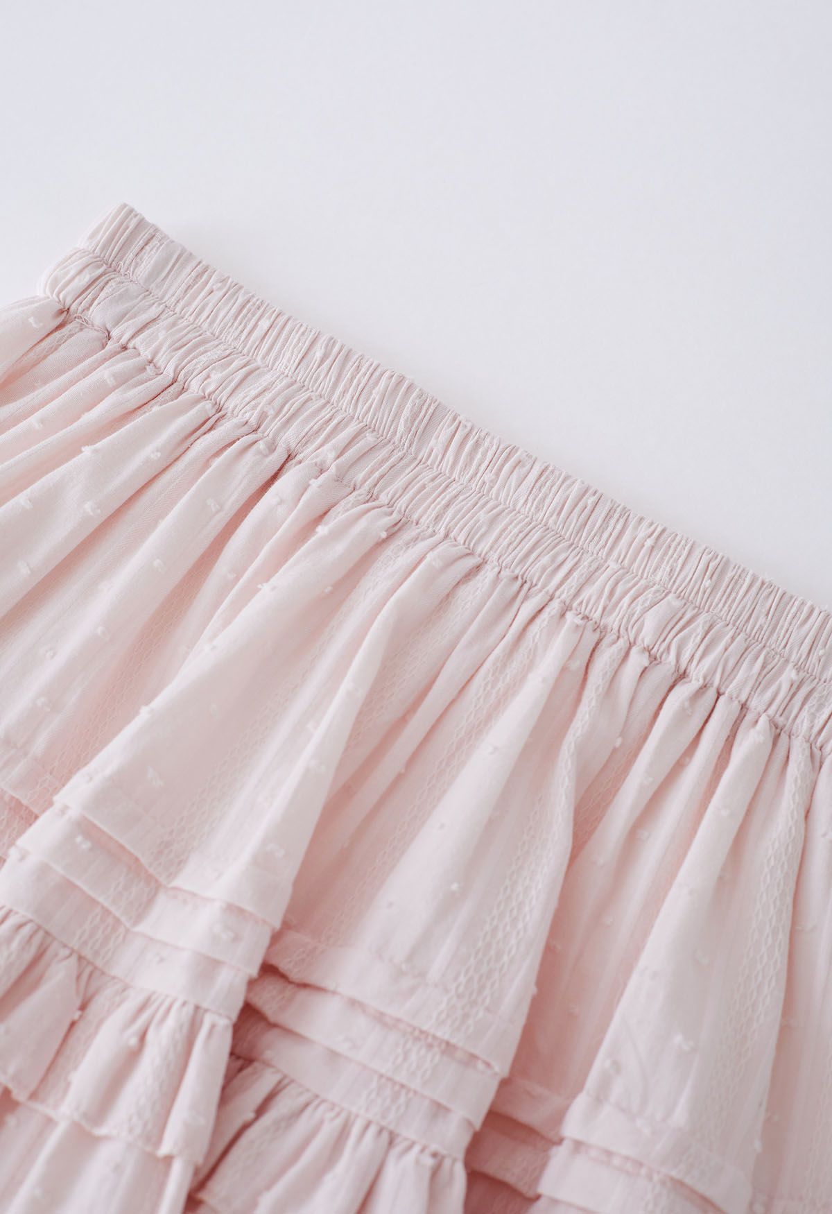 Flock Dot Tiered Ruffle Mini Skirt in Pink