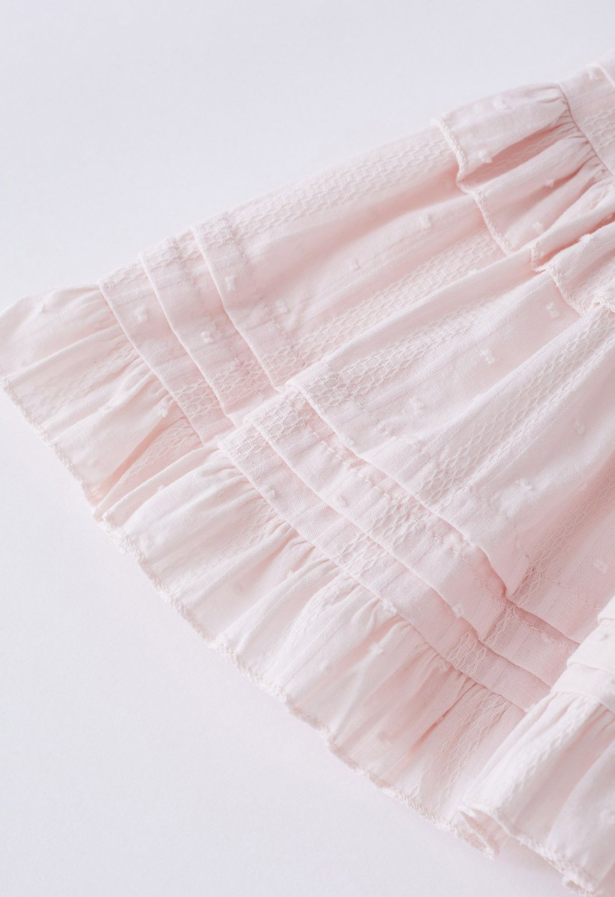 Flock Dot Tiered Ruffle Mini Skirt in Pink