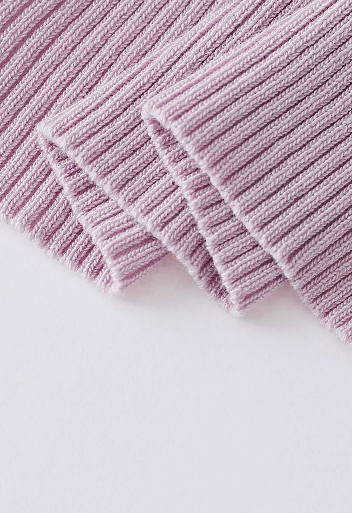 Open Back Bubble Sleeve Spliced Knit Top in Pink