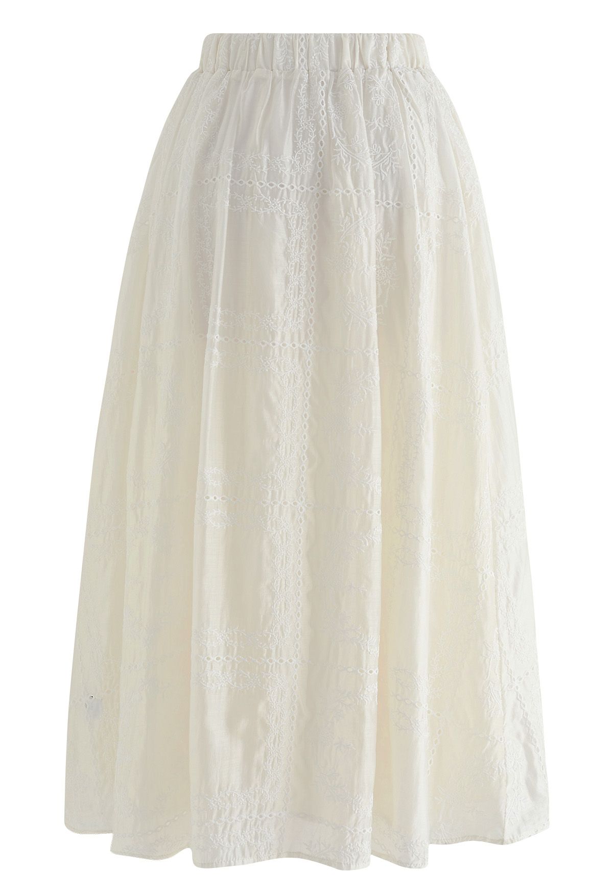 Branch Embroidery Checked Maxi Skirt in Cream - Retro, Indie and Unique ...