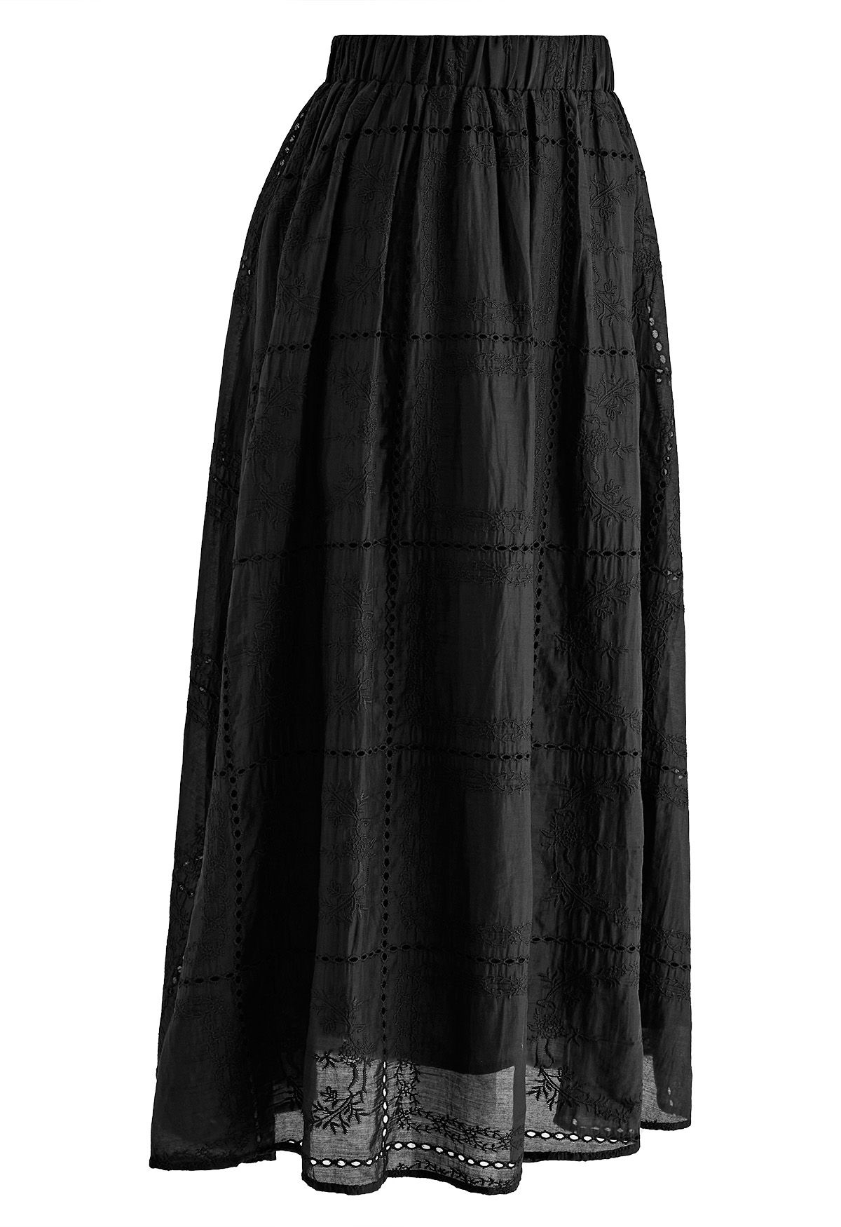 Branch Embroidery Checked Maxi Skirt in Black - Retro, Indie and Unique ...