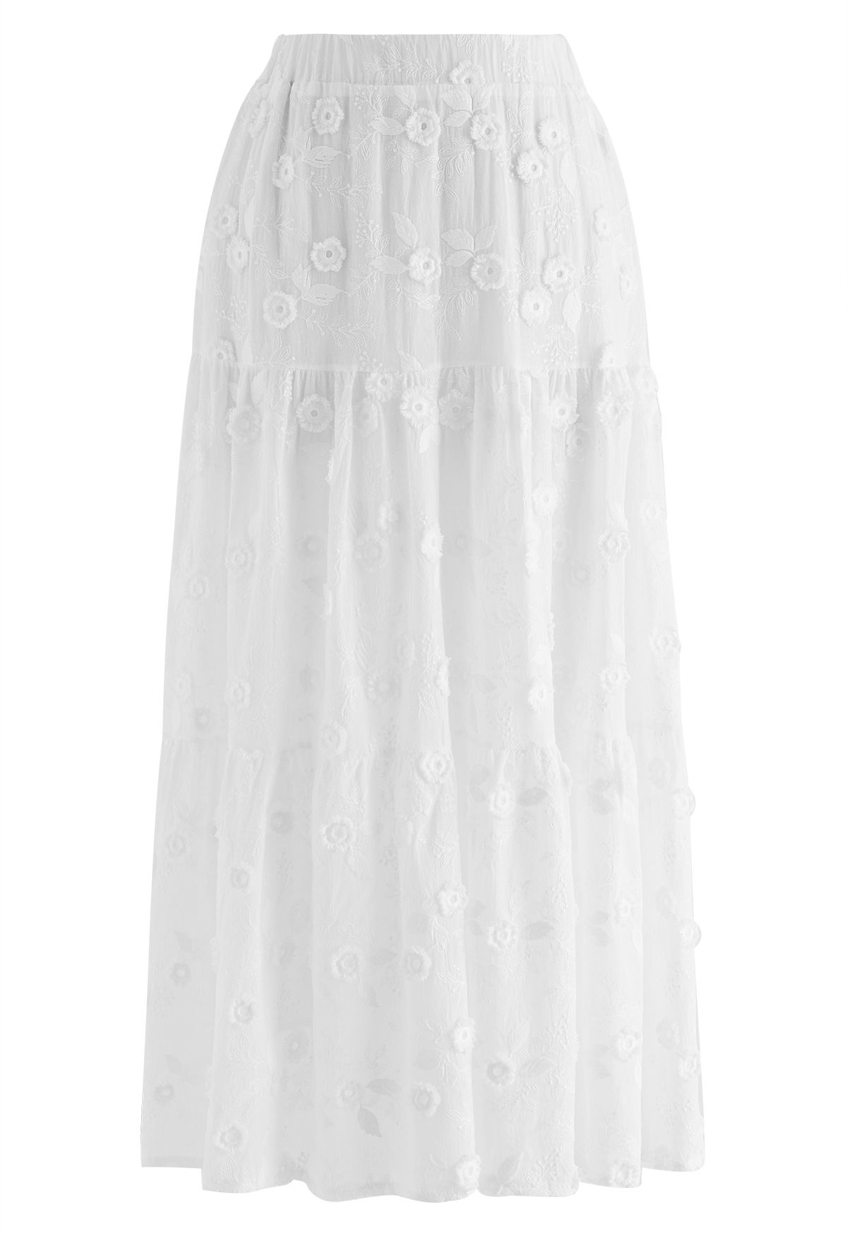 Tasseled Florets Embroidered Midi Skirt in White - Retro, Indie and ...