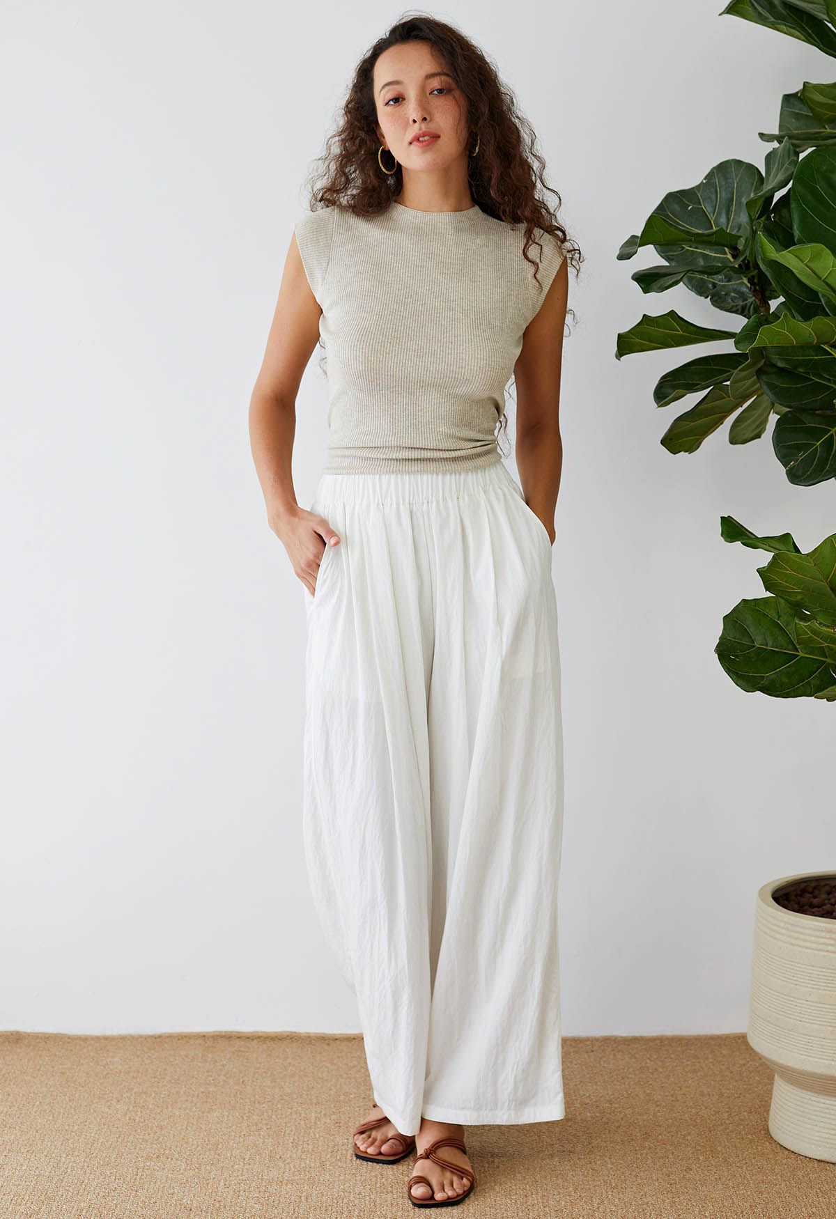 Breezy Ease Wide-Leg Pants in White