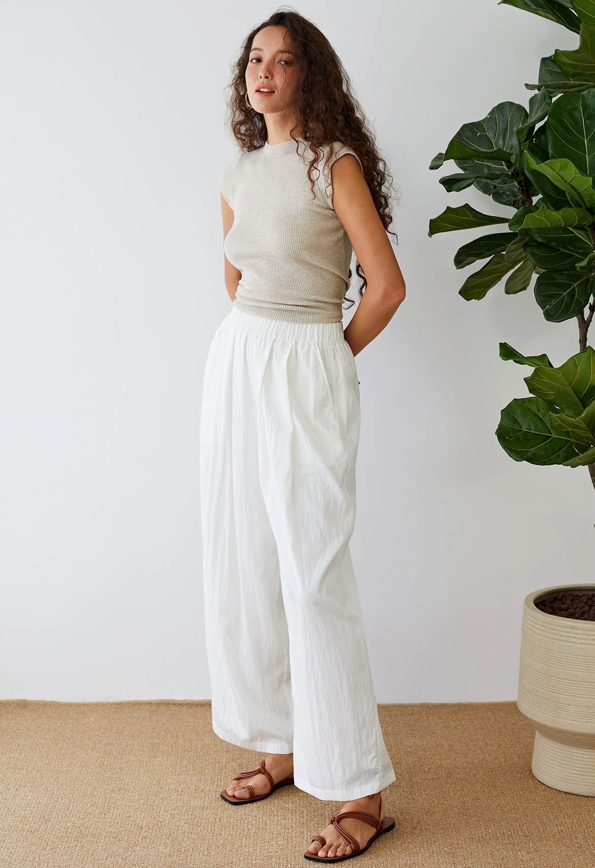 Breezy Ease Wide-Leg Pants in White