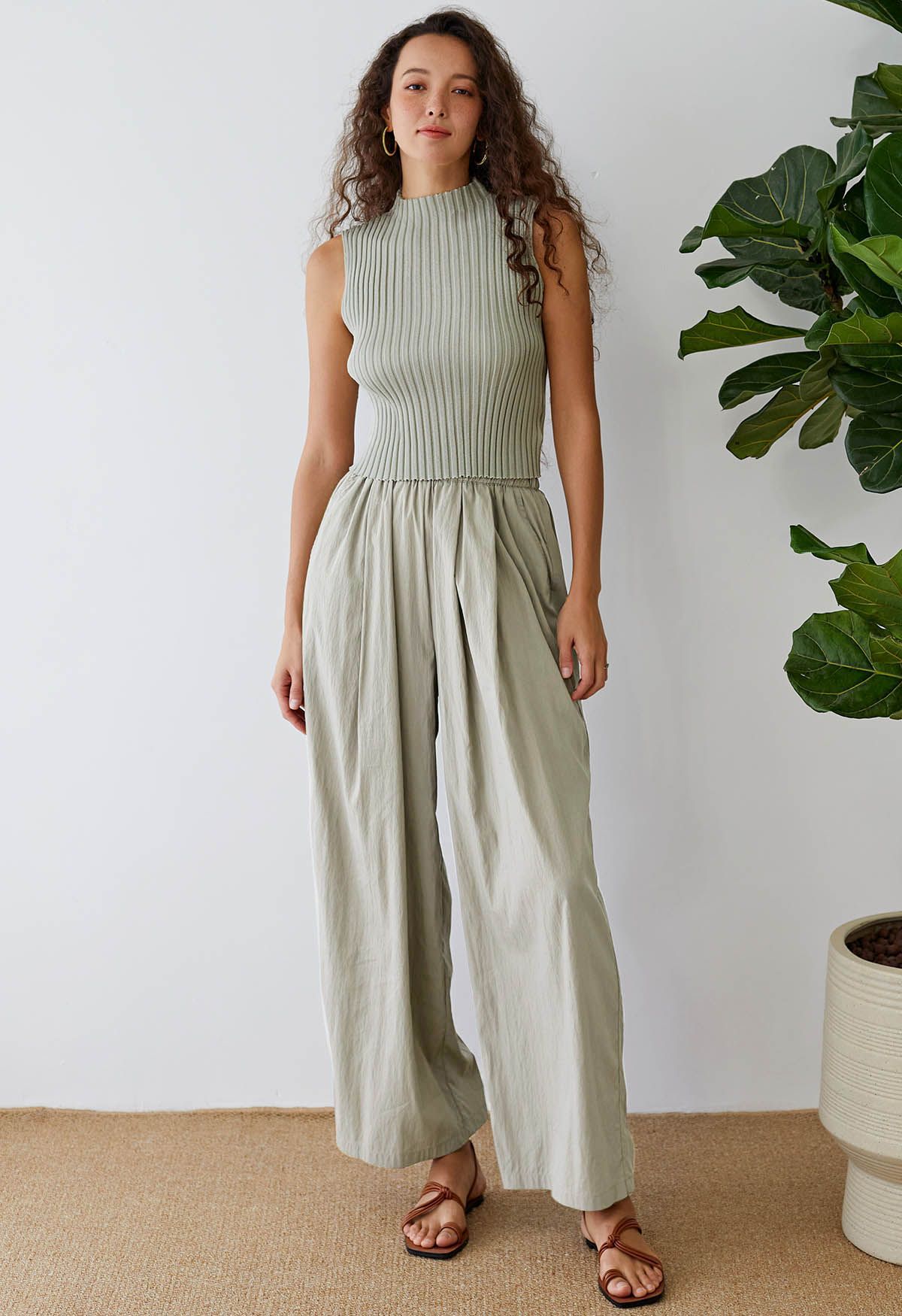 Breezy Ease Wide-Leg Pants in Sage