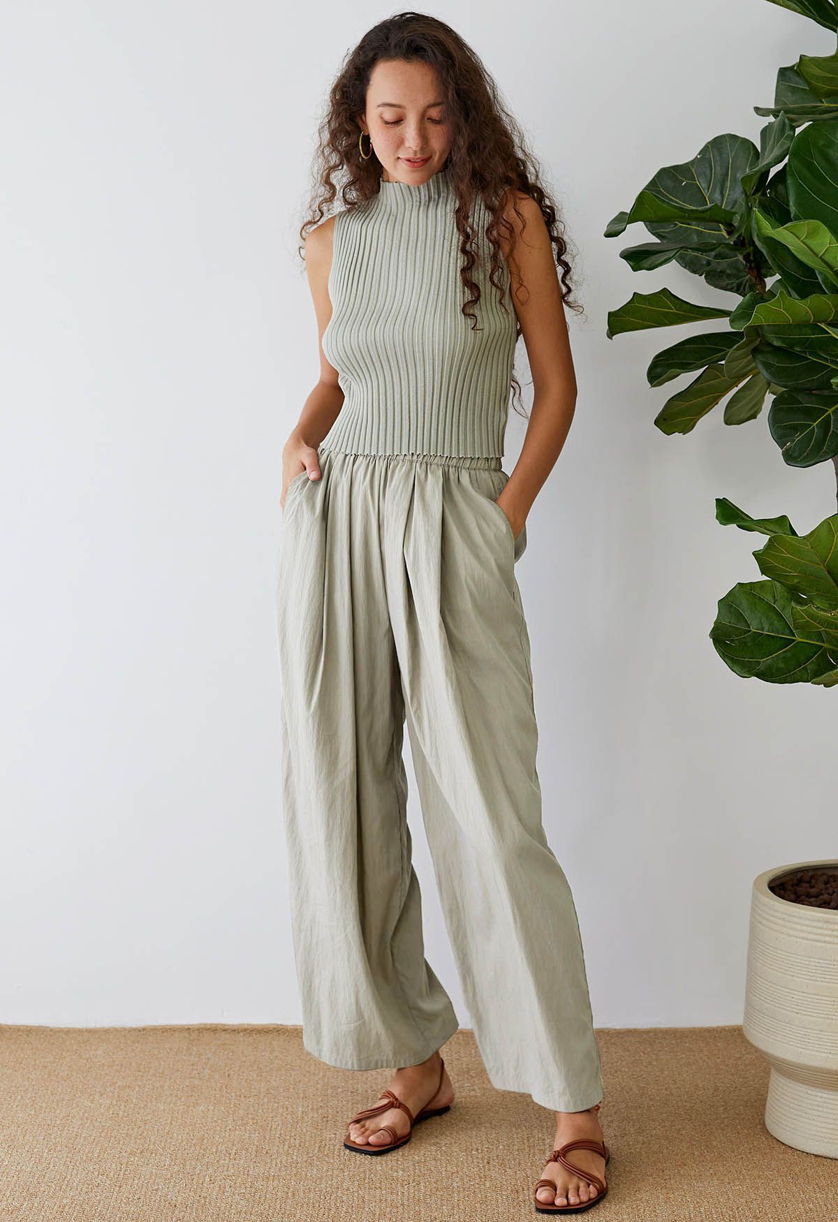 Breezy Ease Wide-Leg Pants in Sage