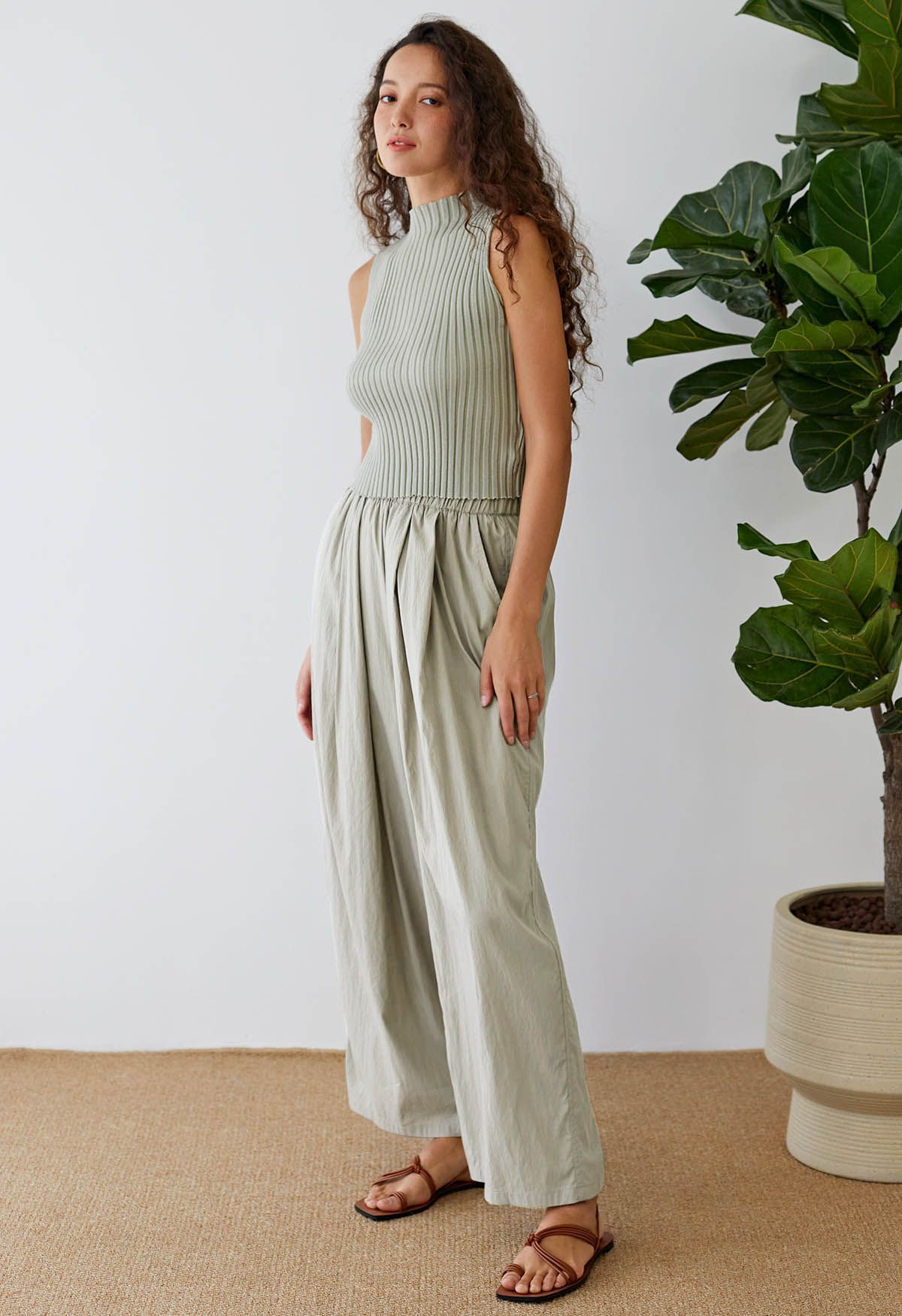 Breezy Ease Wide-Leg Pants in Sage