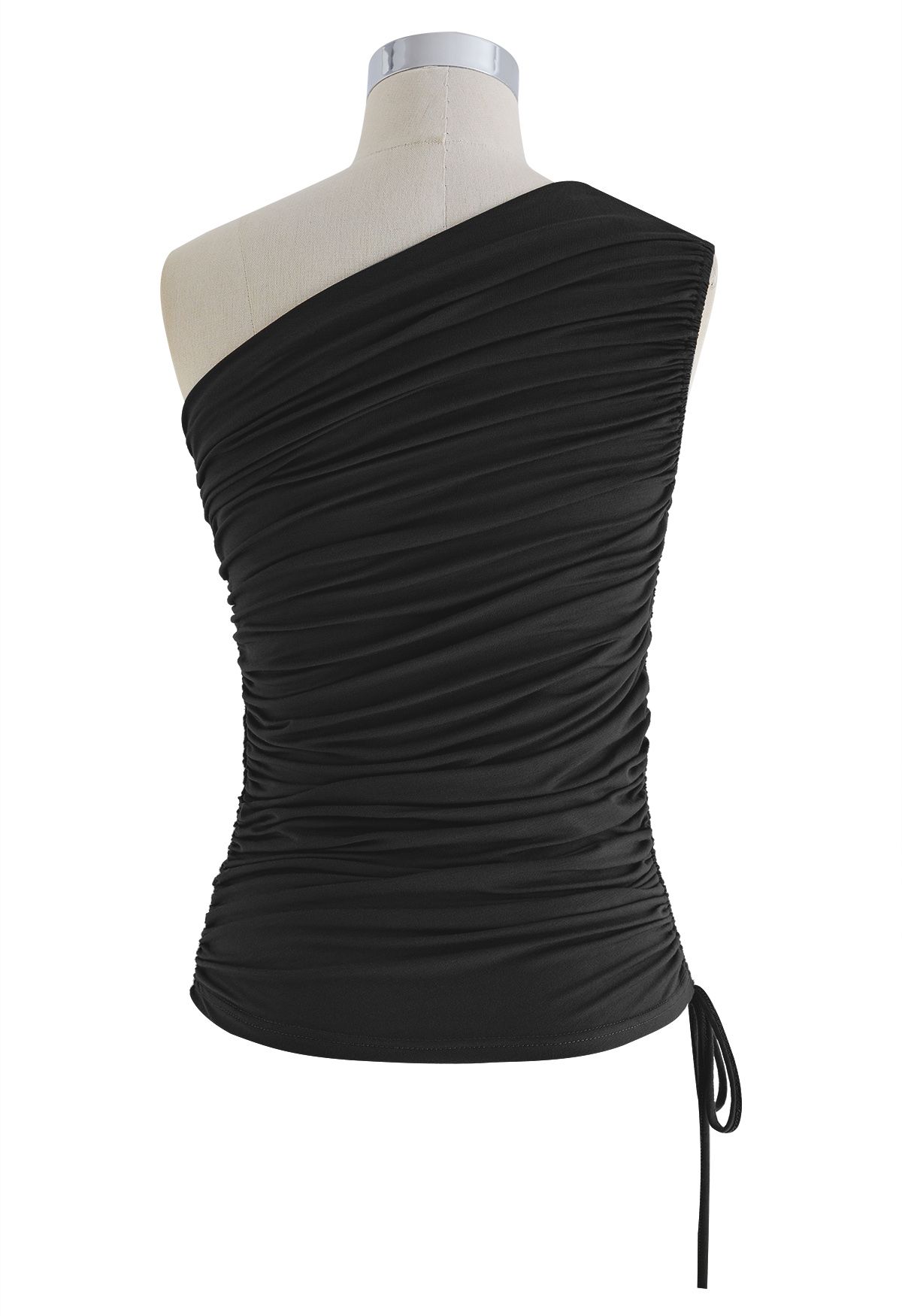 One Shoulder Drawstring Ruched Top in Black