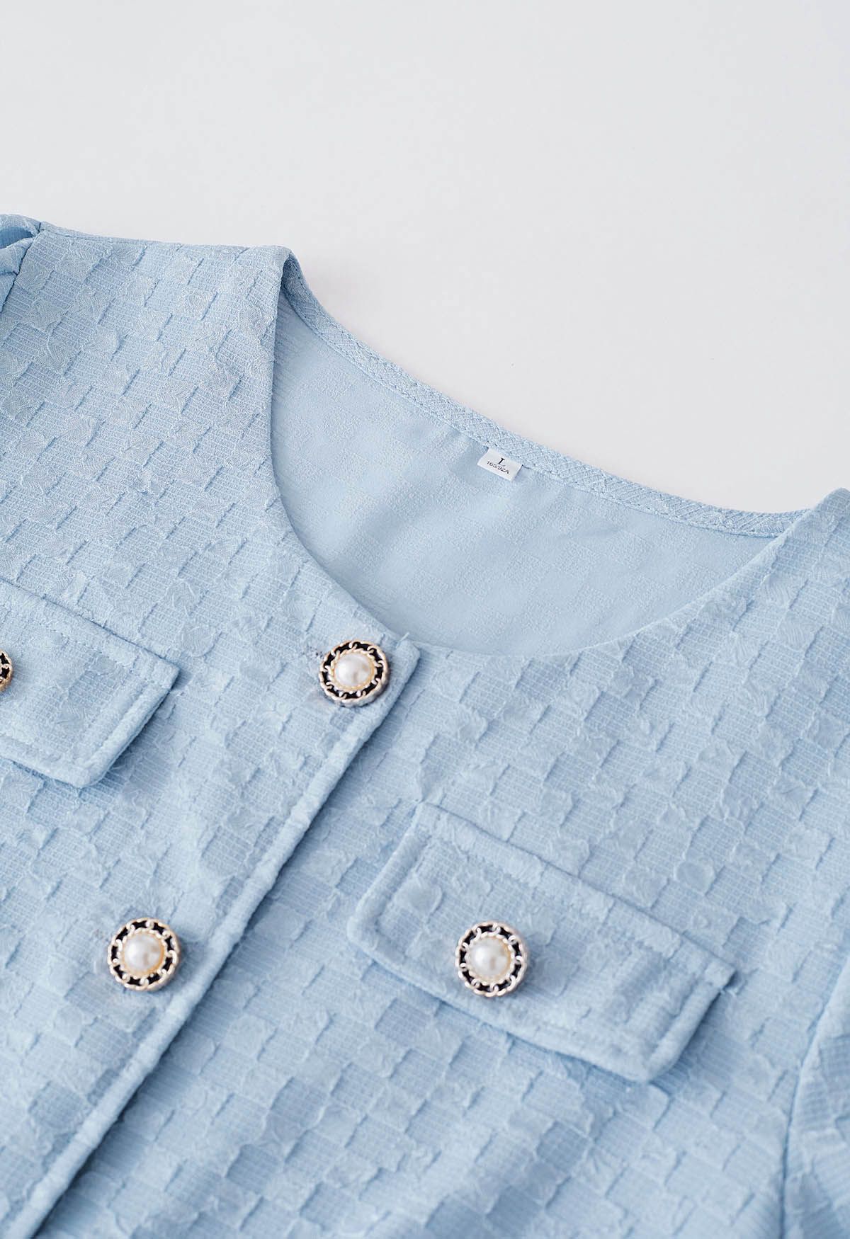 Fake Flap Pockets Button Down Top and Shorts Set in Blue