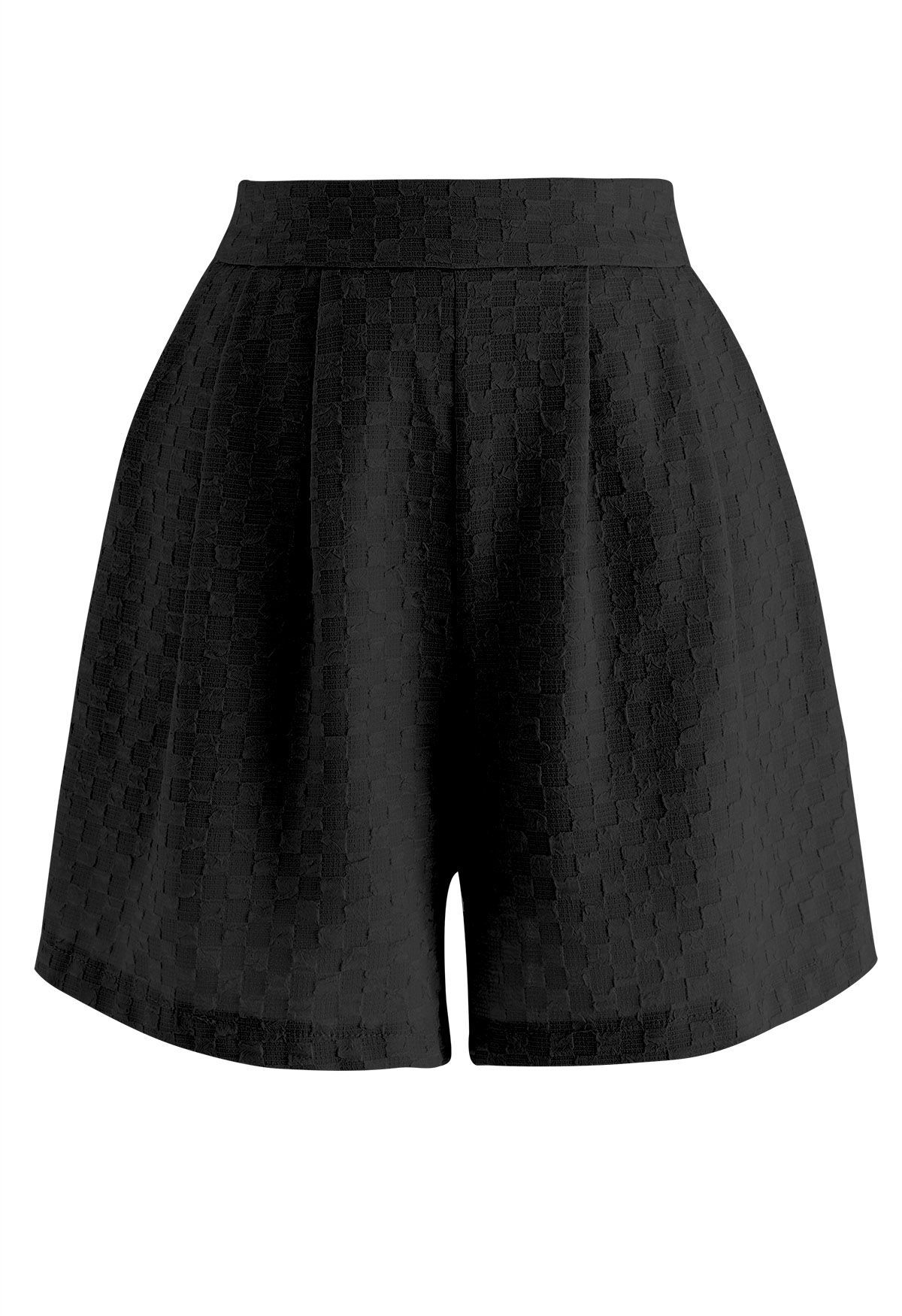 Fake Flap Pockets Button Down Top and Shorts Set in Black