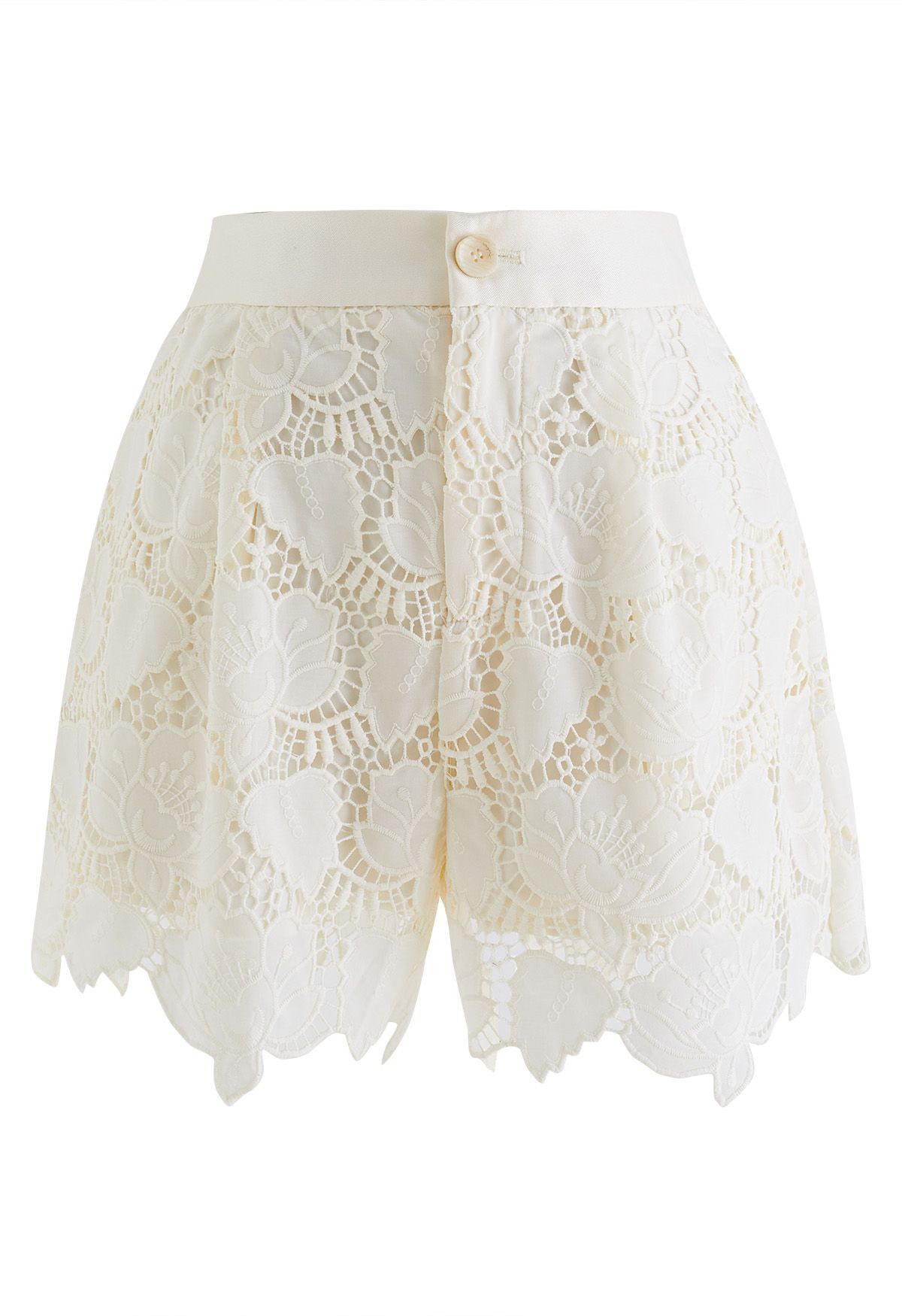 Floral Cutwork Crochet Blazer and Shorts Set in Cream - Retro, Indie ...