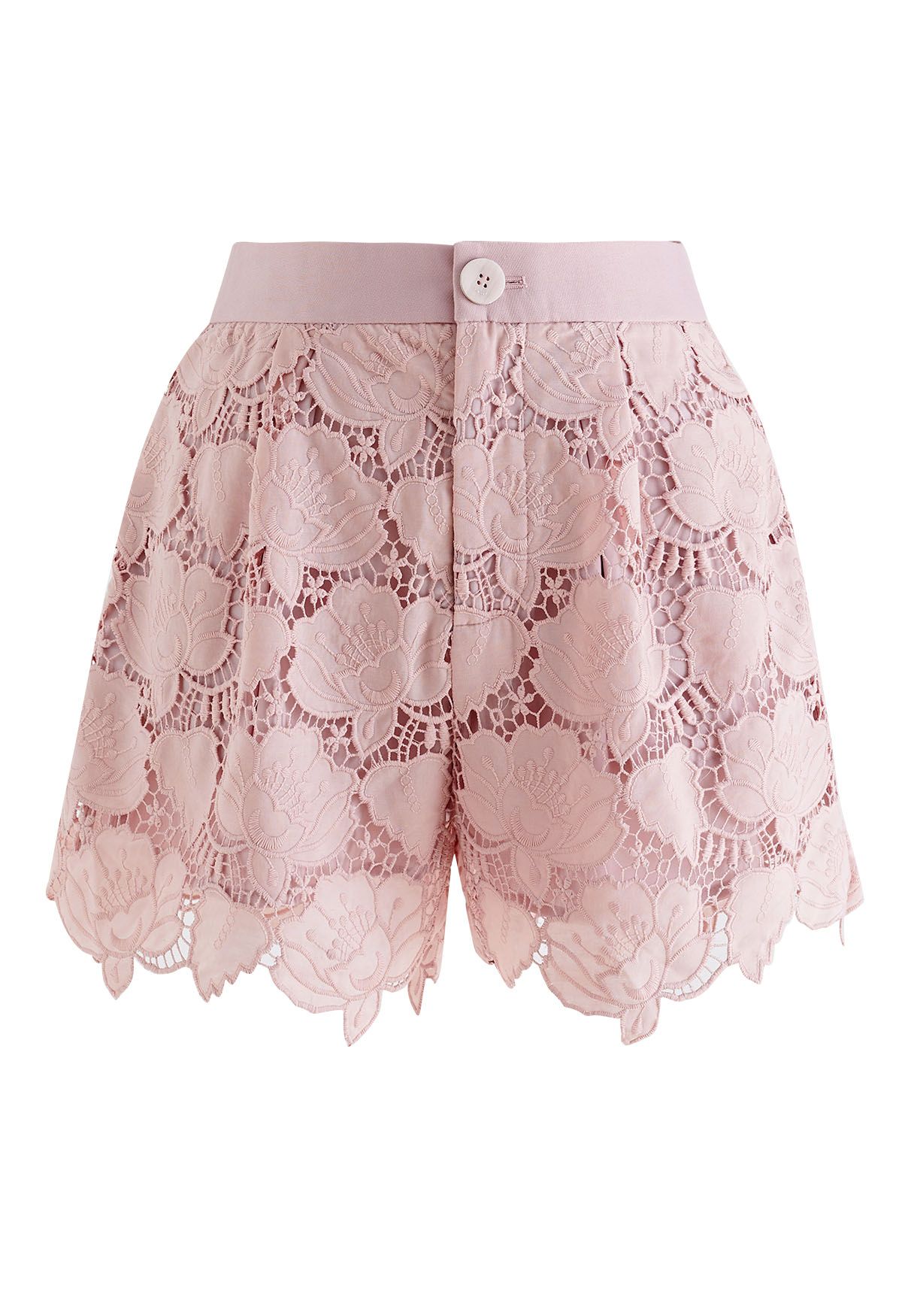 Floral Cutwork Crochet Blazer and Shorts Set in Pink