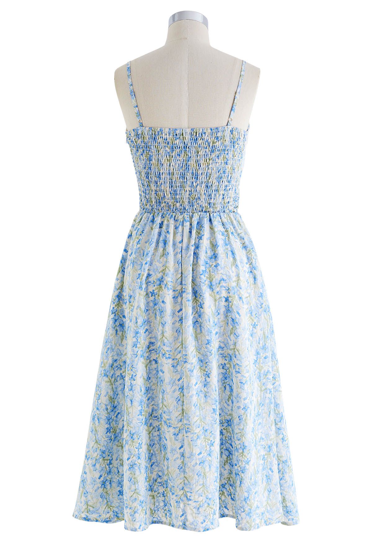 Blue Watercolor Flower Print Cami Dress - Retro, Indie and Unique Fashion