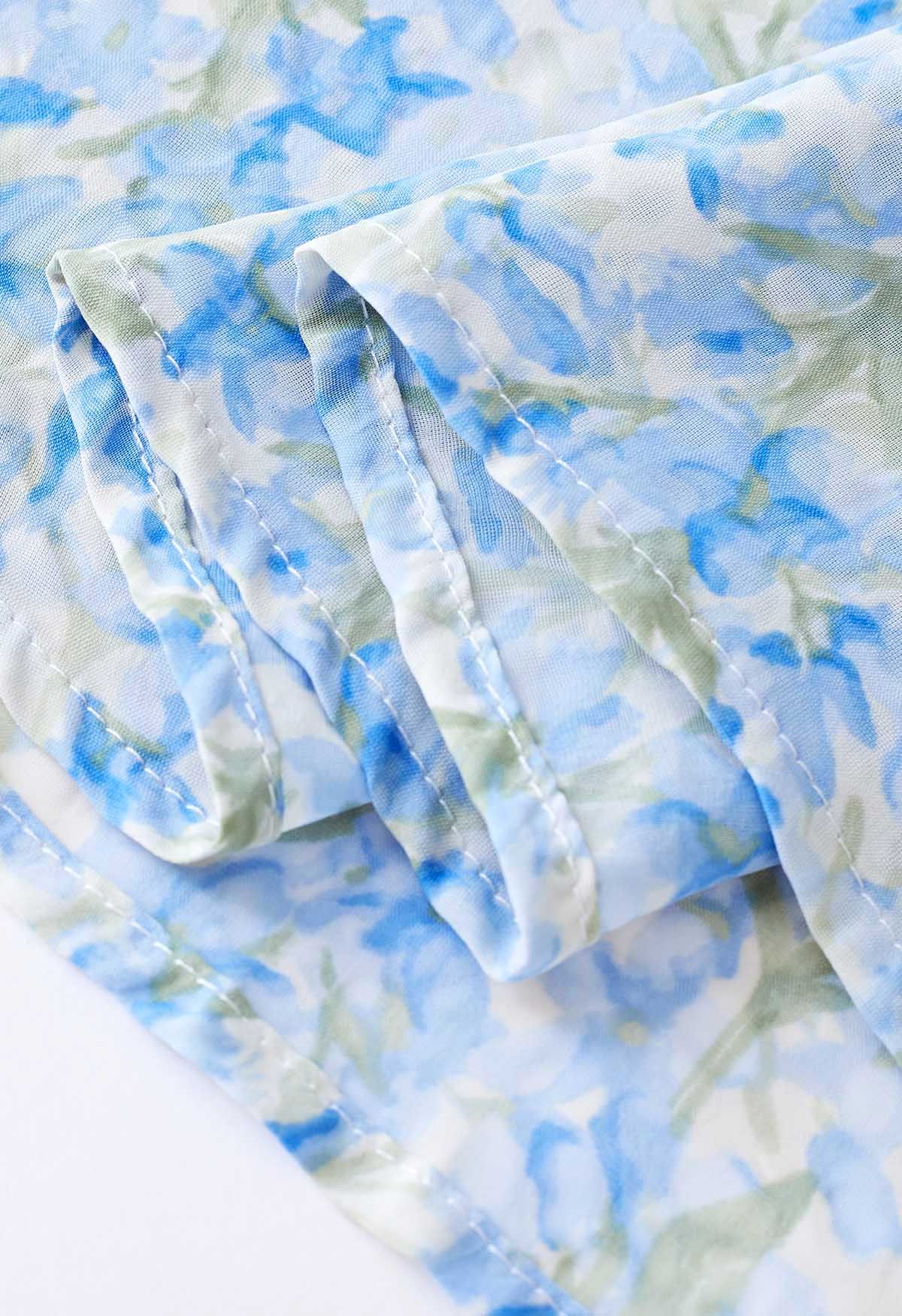 Blue Watercolor Flower Print Cami Dress