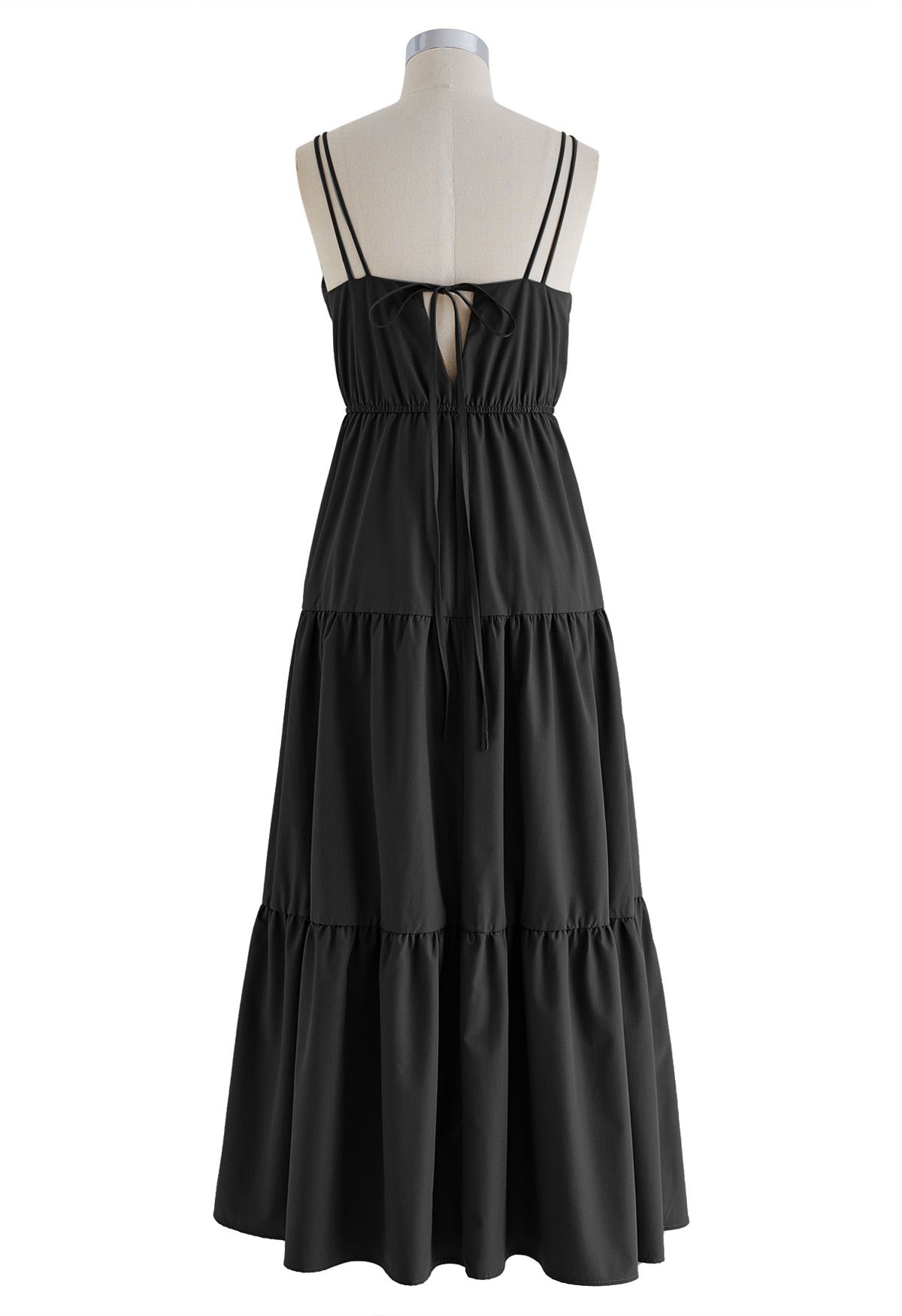 Ruched Drawstring Slit Hem Cami Dress in Black - Retro, Indie and