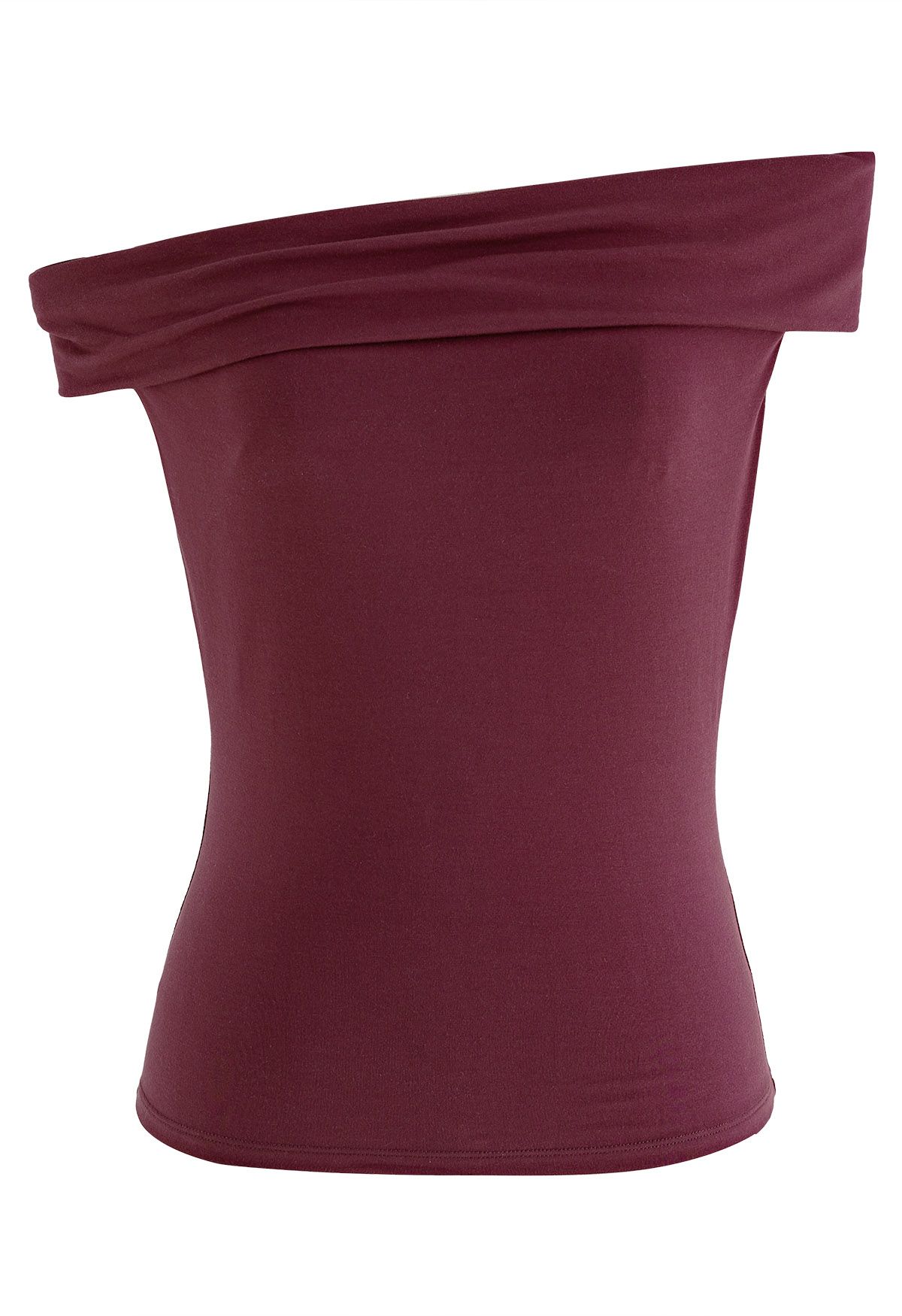 Simple Slanted Off-Shoulder Crop Top in Burgundy