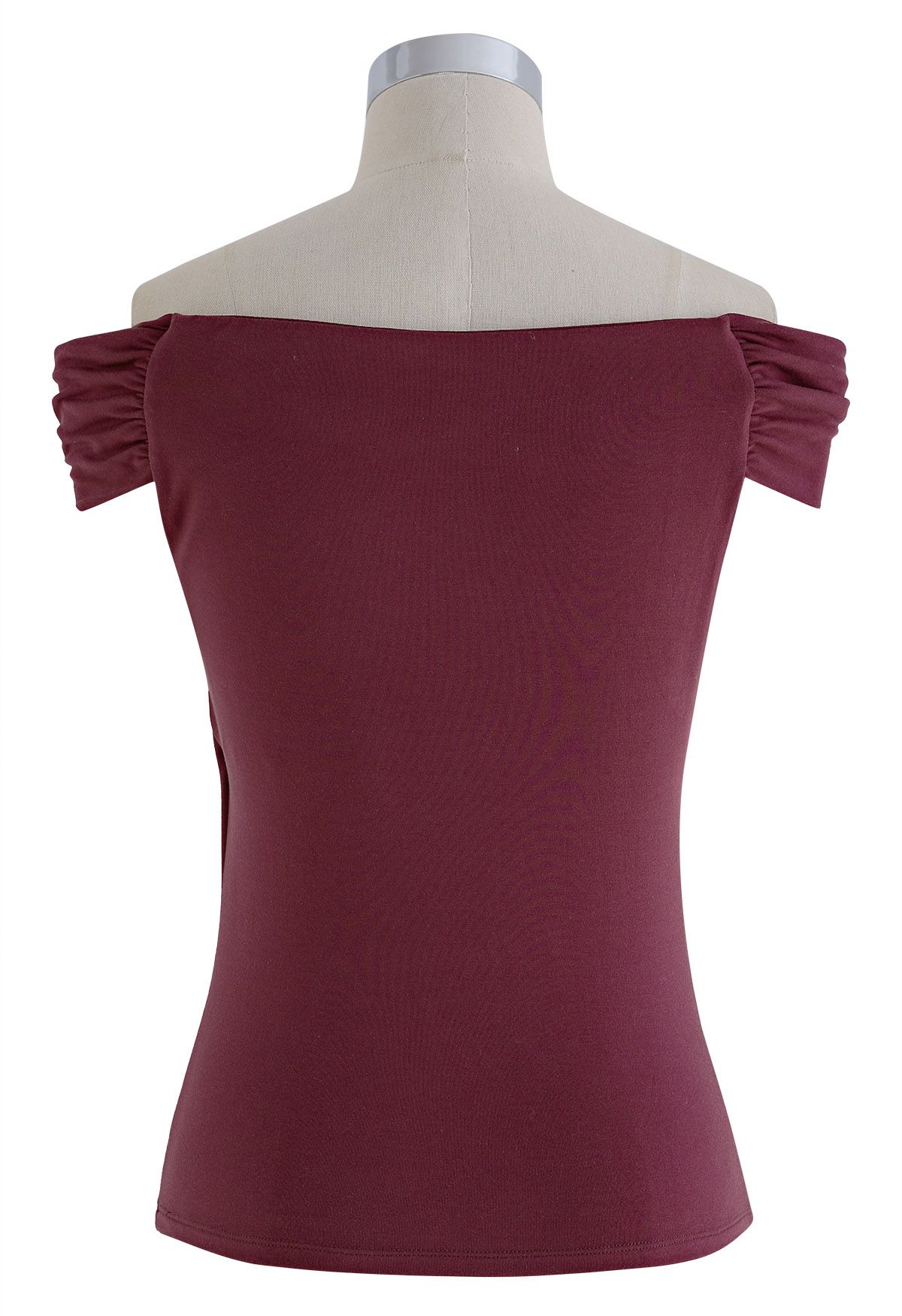 Simple Slanted Off-Shoulder Crop Top in Burgundy