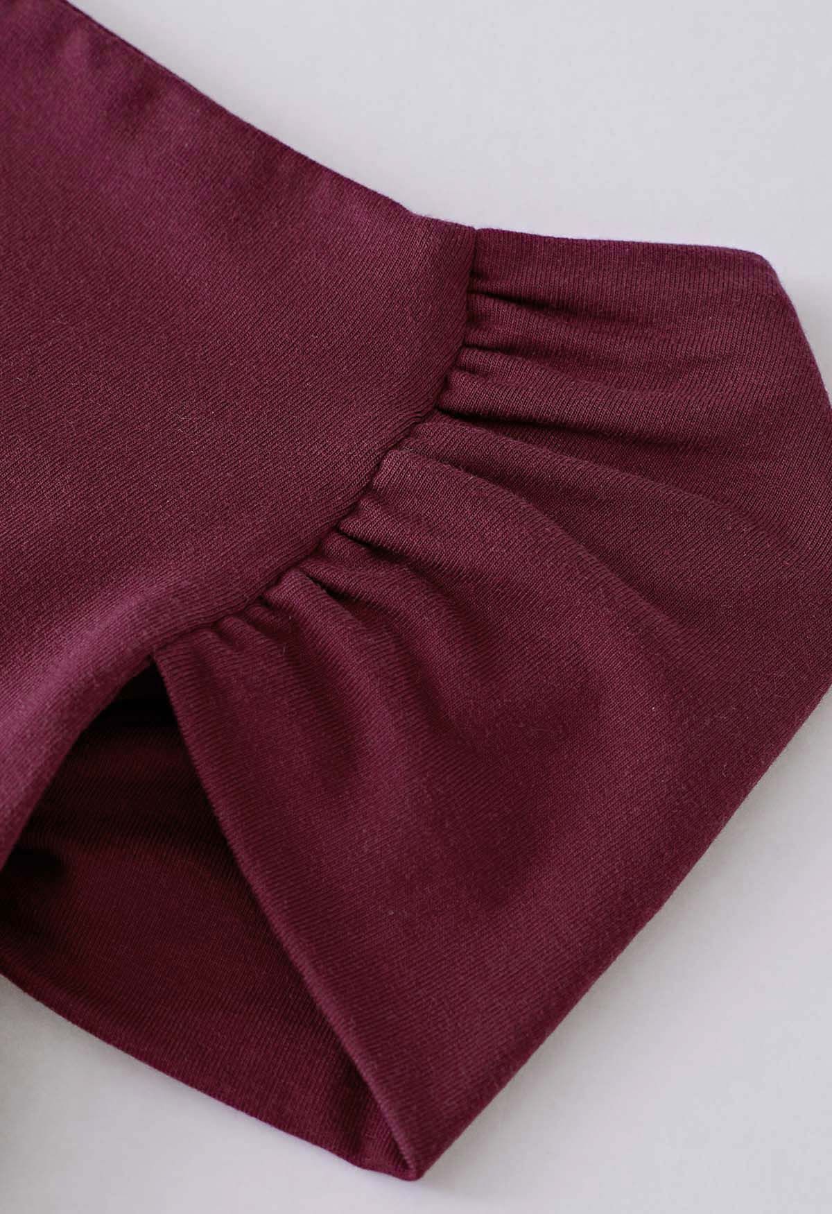 Simple Slanted Off-Shoulder Crop Top in Burgundy