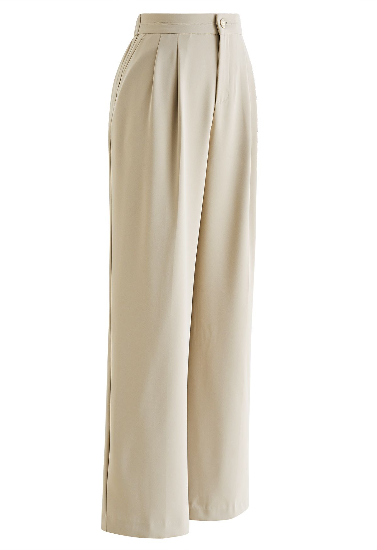 Simple Pleat Straight-Leg Pants in Light Tan