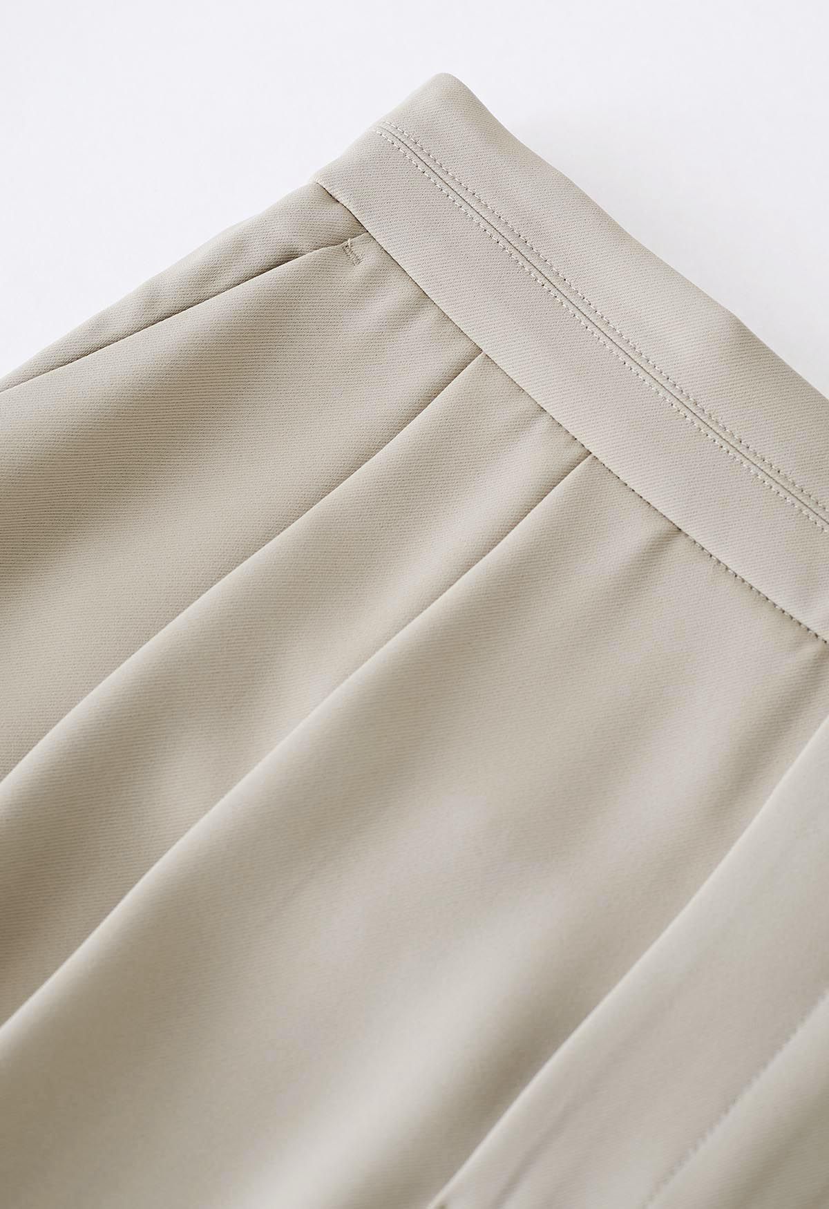 Simple Pleat Straight-Leg Pants in Light Tan