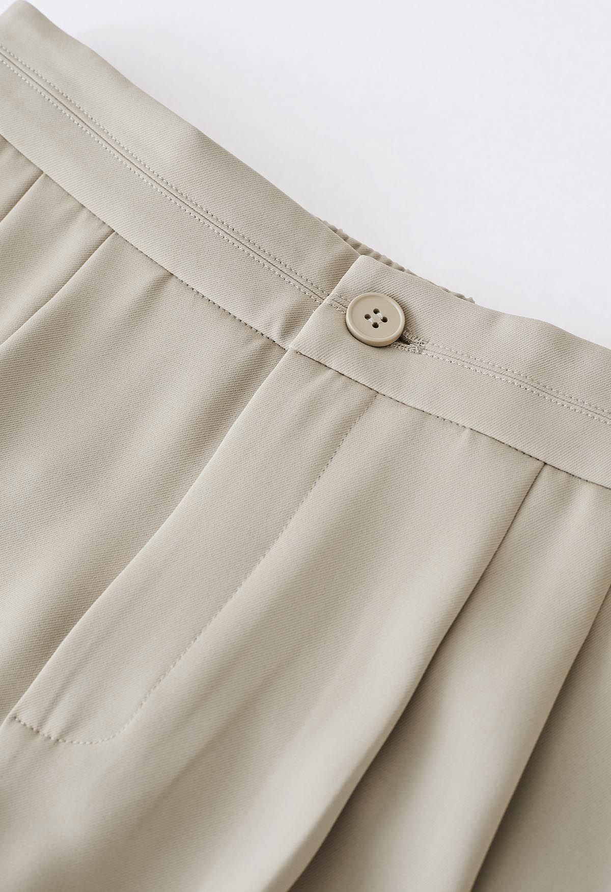 Simple Pleat Straight-Leg Pants in Light Tan