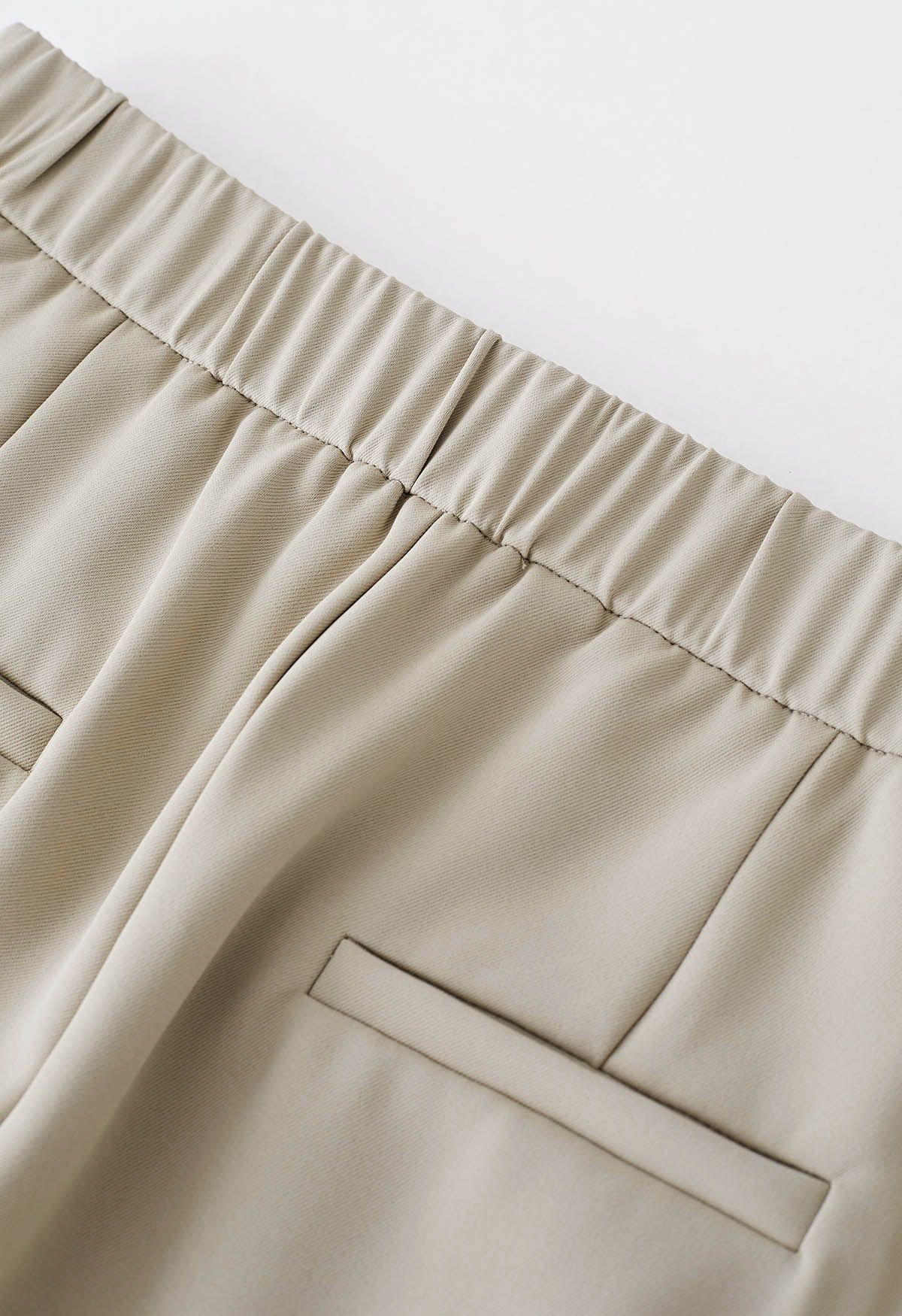 Simple Pleat Straight-Leg Pants in Light Tan