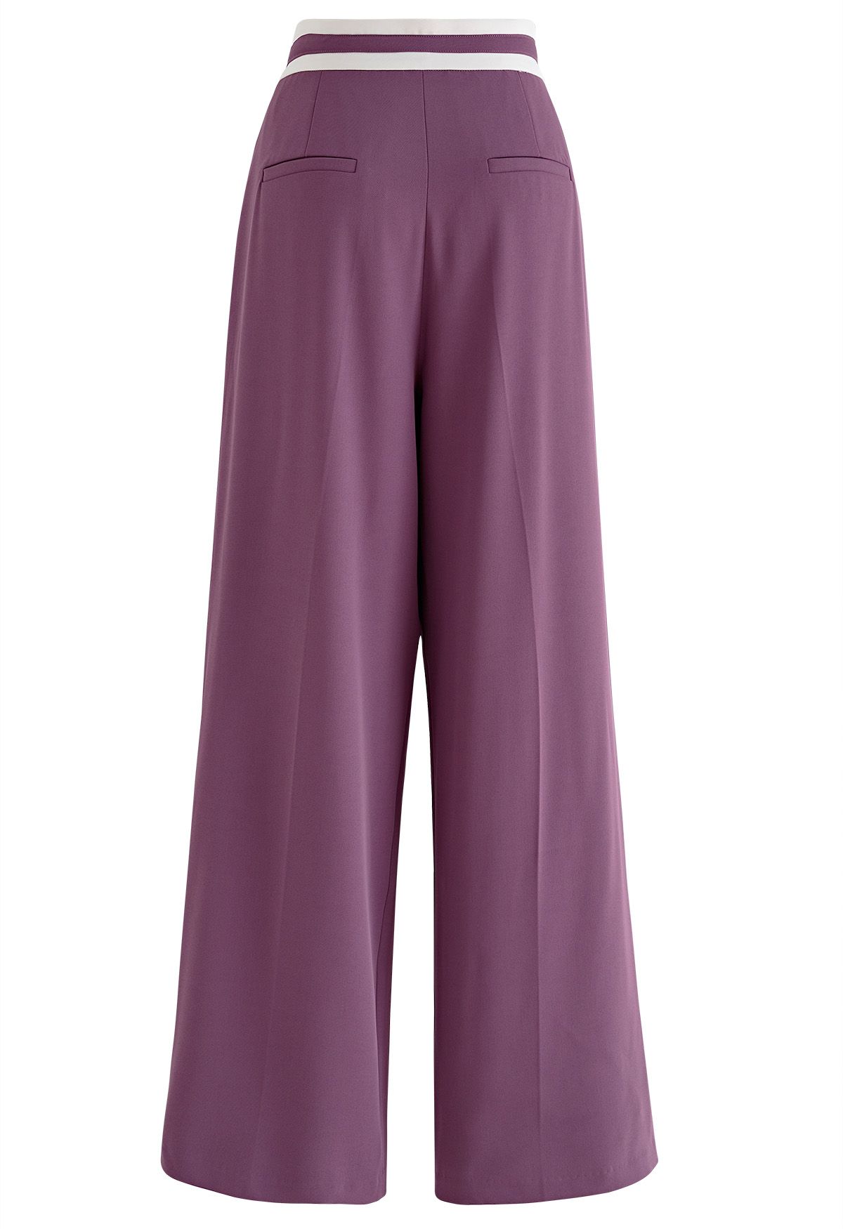 Contrast Drawstring Waist Pleated Straight-Leg Pants in Purple