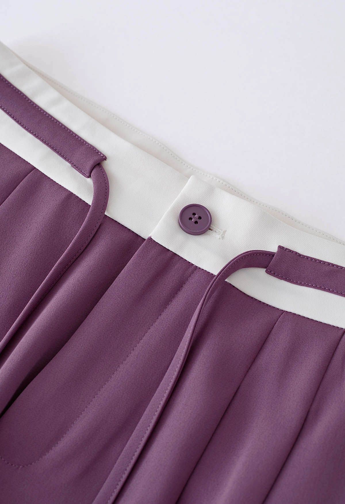 Contrast Drawstring Waist Pleated Straight-Leg Pants in Purple