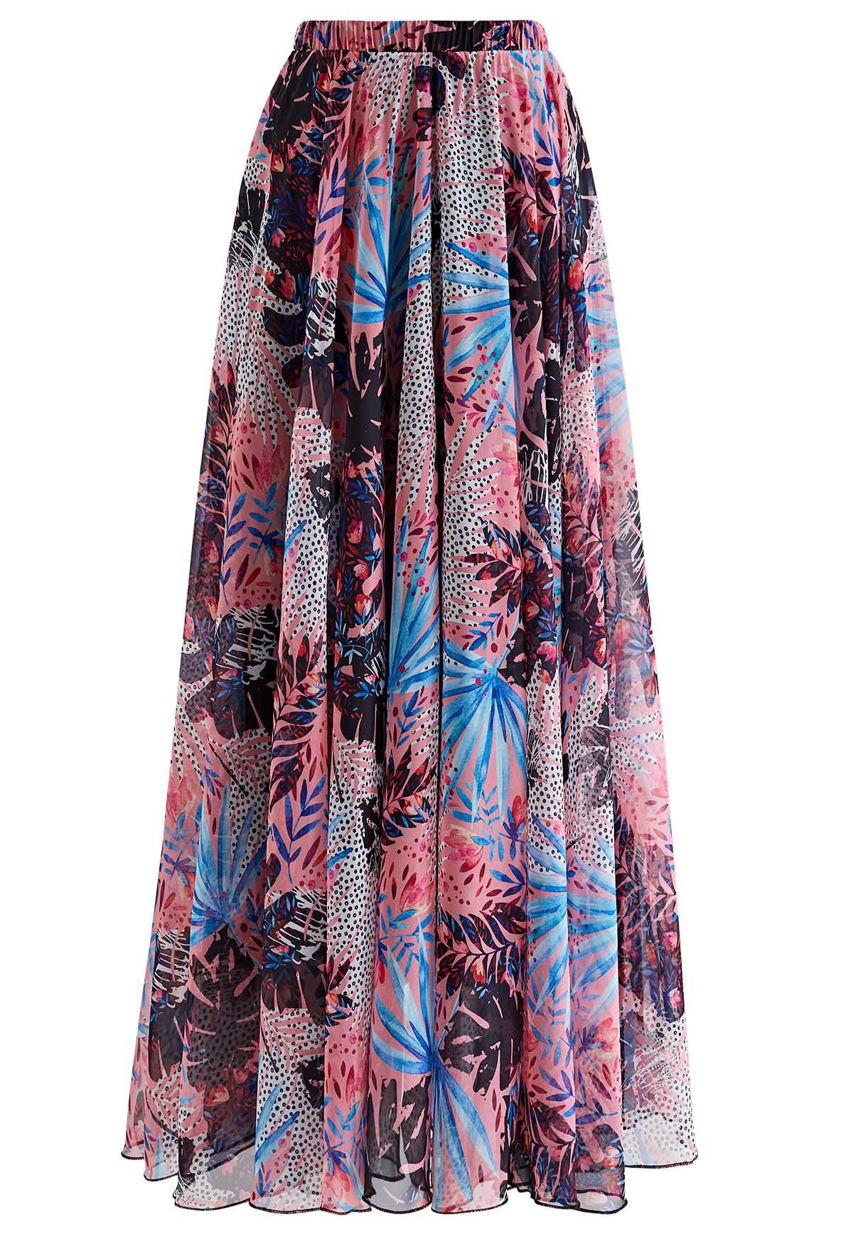 Tropical Jungle Printed Chiffon Maxi Skirt