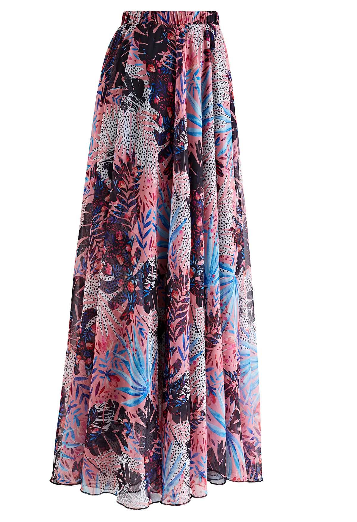 Tropical Jungle Printed Chiffon Maxi Skirt