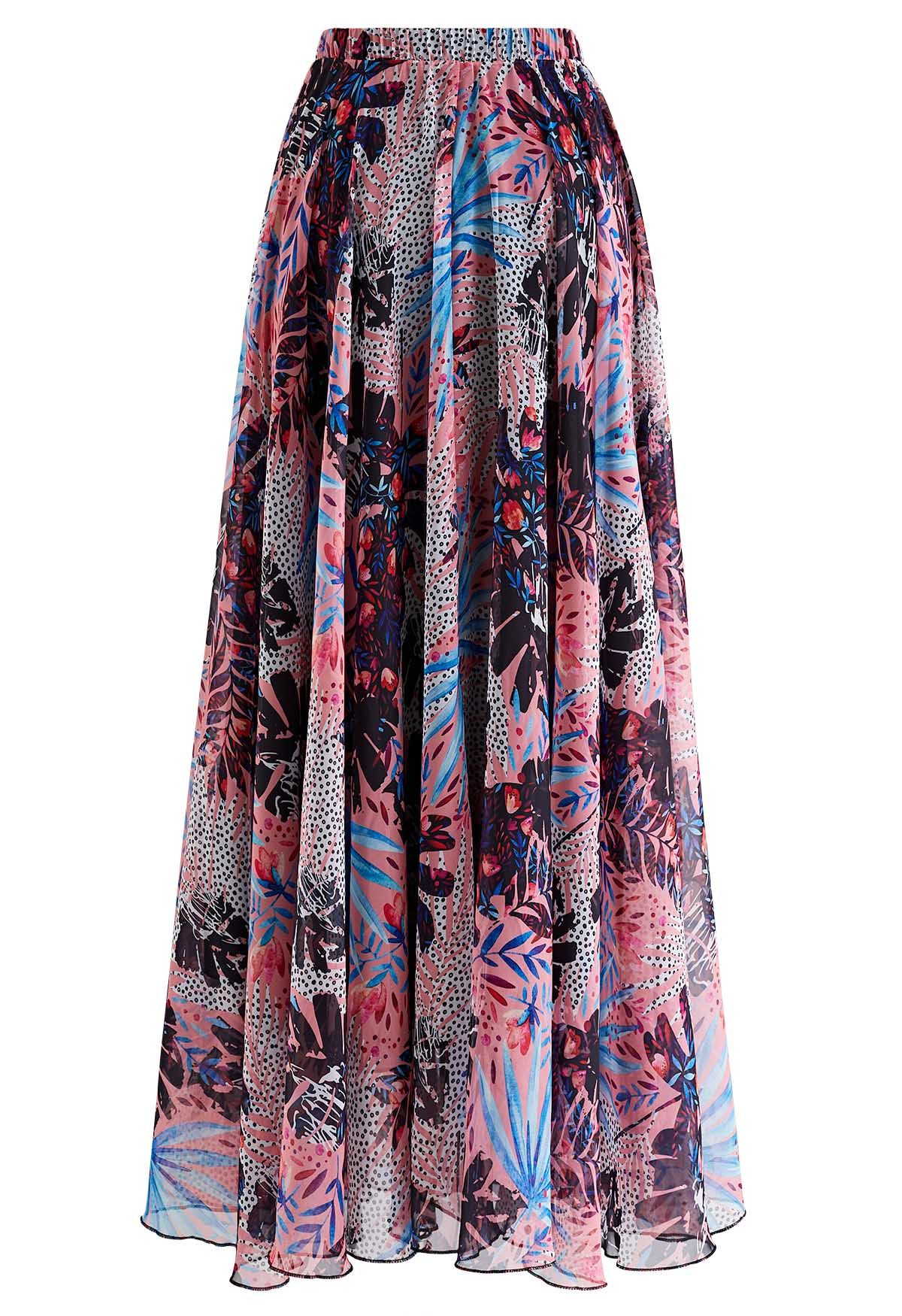 Tropical Jungle Printed Chiffon Maxi Skirt