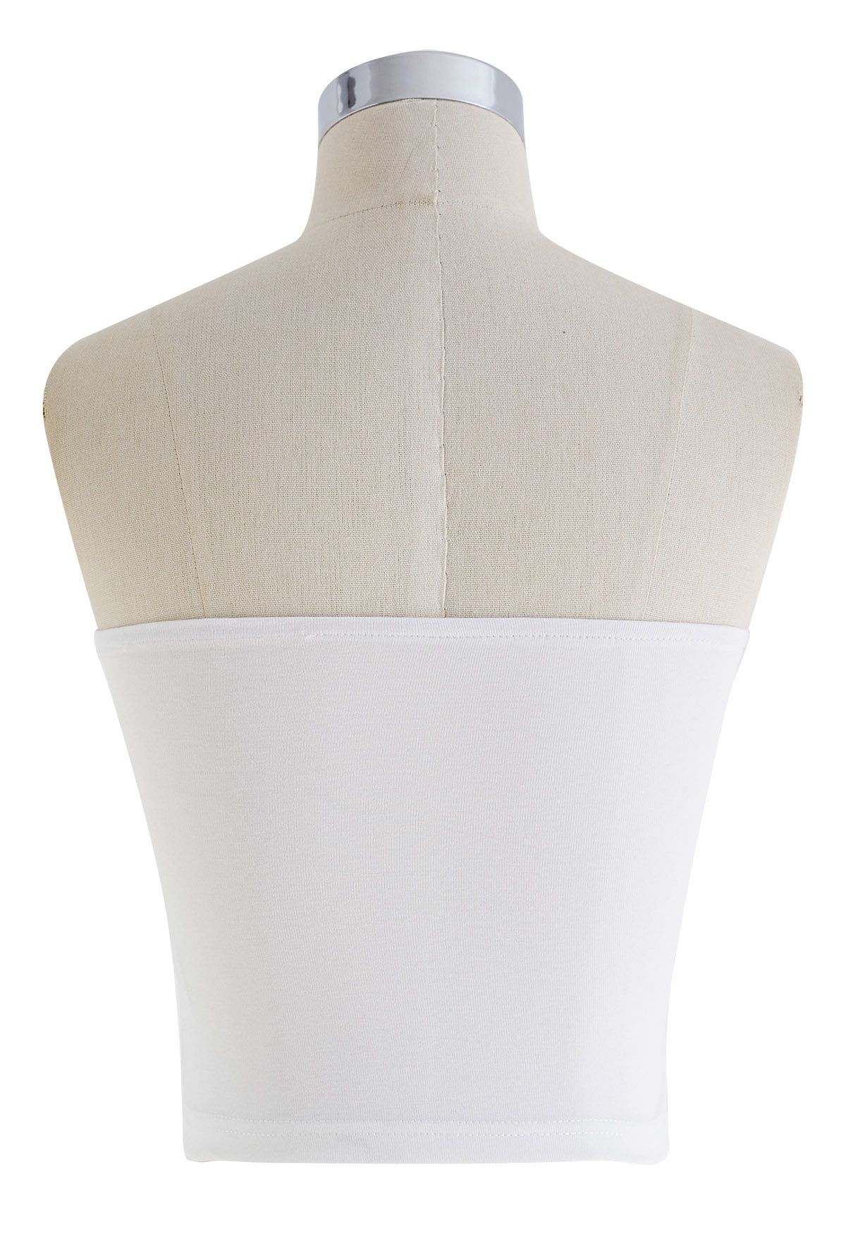 Mesh Overlay Ruched Tube Top in White