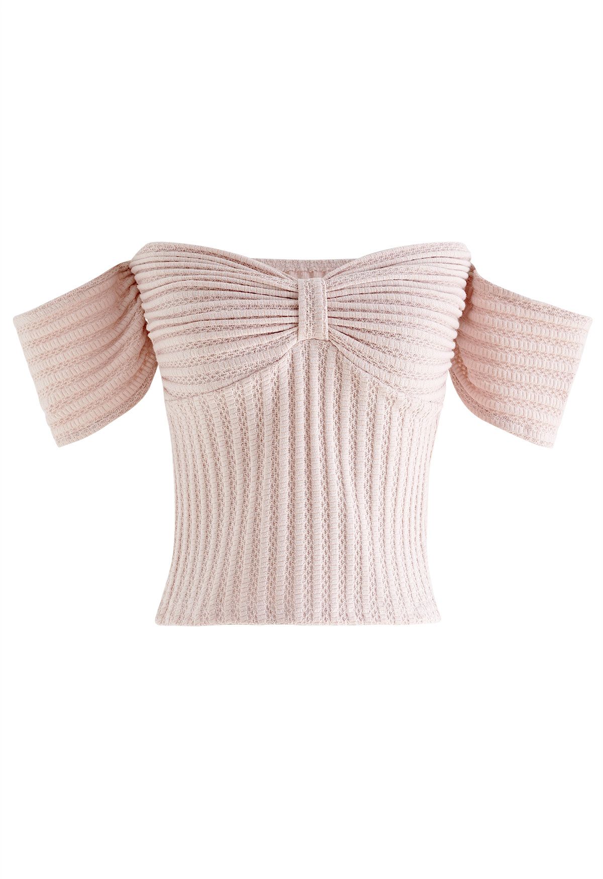 Front Knot Off-Shoulder Crop Top in Pink