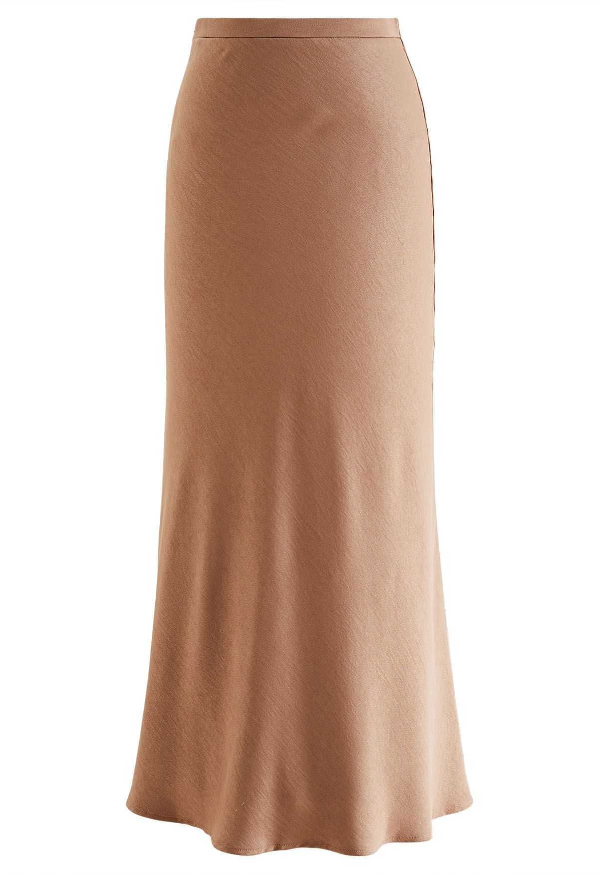 Simple Elegance Solid Color Maxi Skirt in Tan