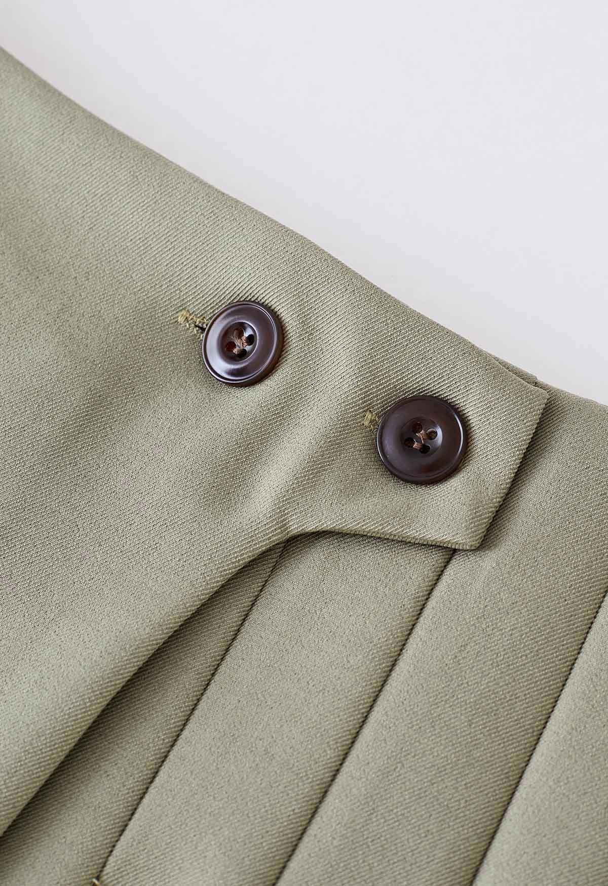 Twin Buttons Pleated Flap Mini Skirt in Khaki - Retro, Indie and Unique ...