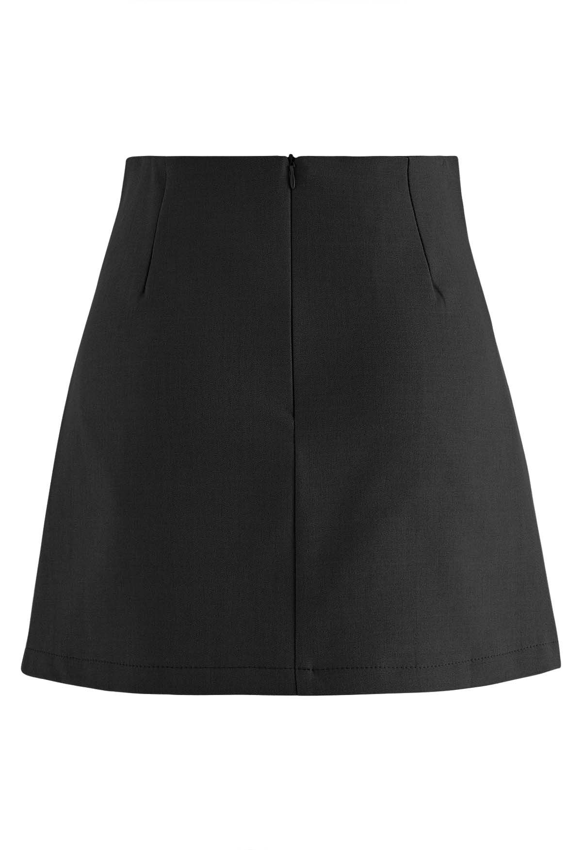 Twin Buttons Pleated Flap Mini Skirt in Black - Retro, Indie and Unique ...