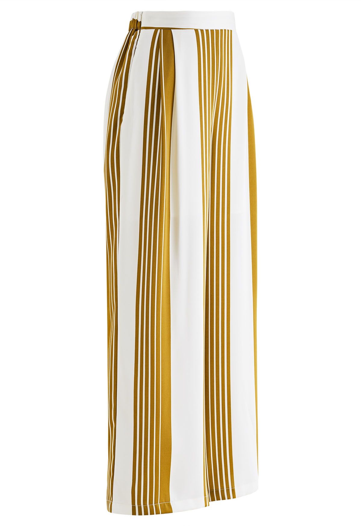 Contrast Stripe Straight-Leg Satin Pants in Mustard