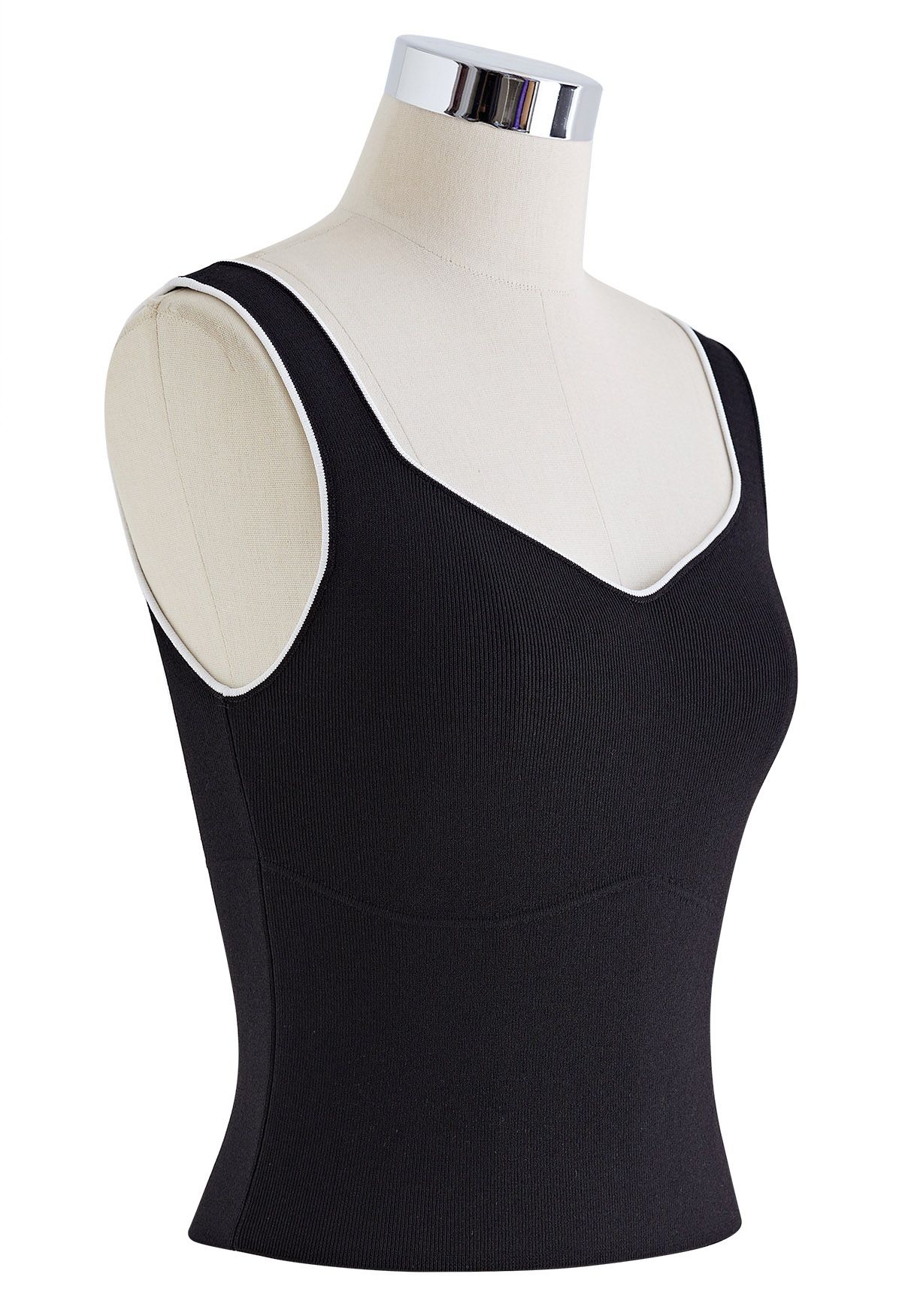 Contrast Edge Crop Tank Top in Black