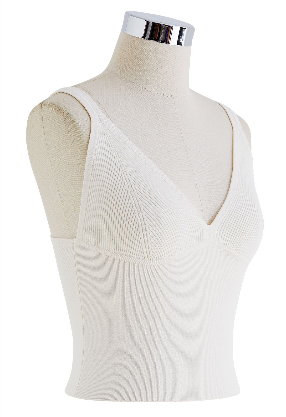 V-Neck Rib Cami Crop Top in Ivory