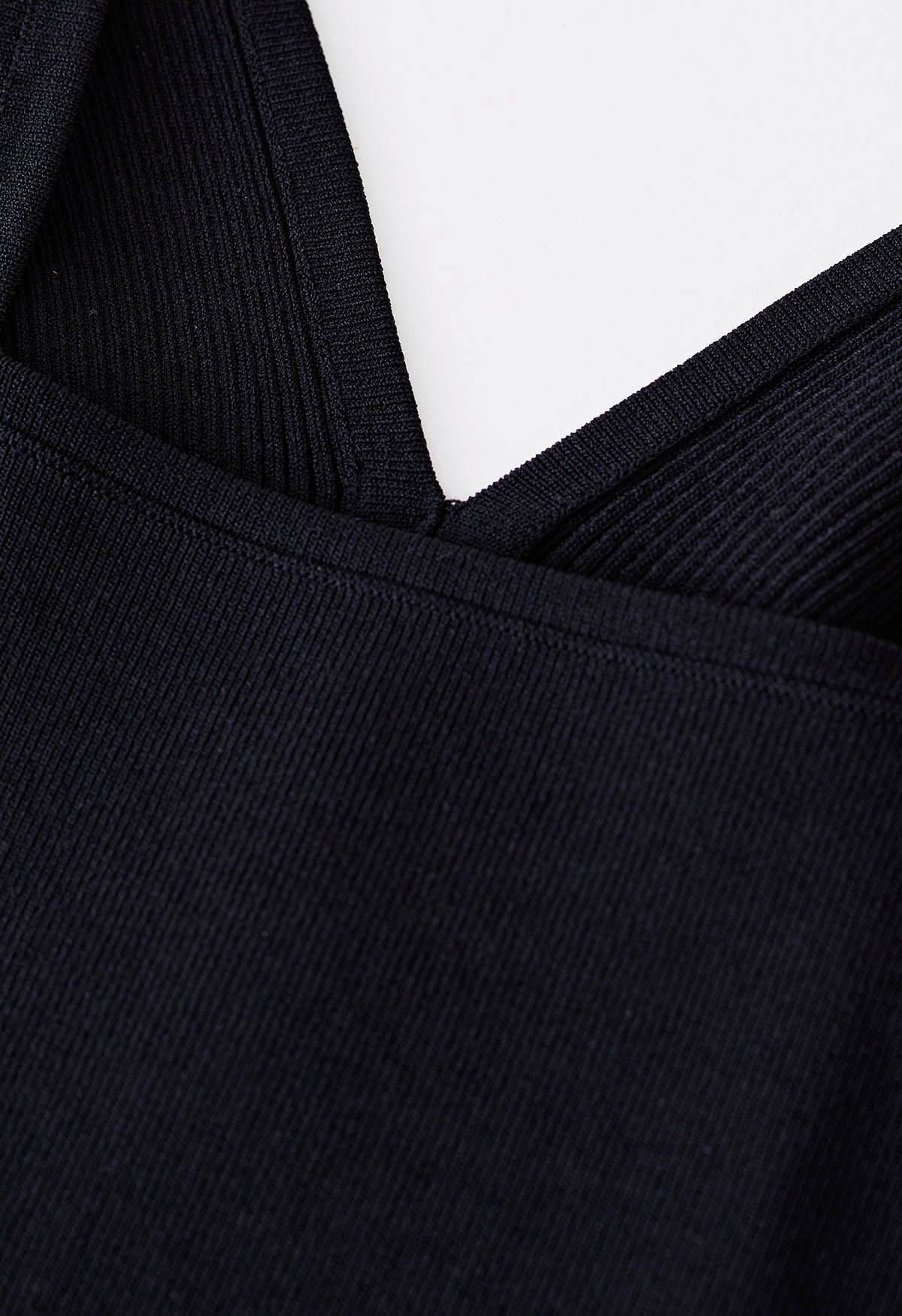 V-Neck Rib Cami Crop Top in Black - Retro, Indie and Unique Fashion